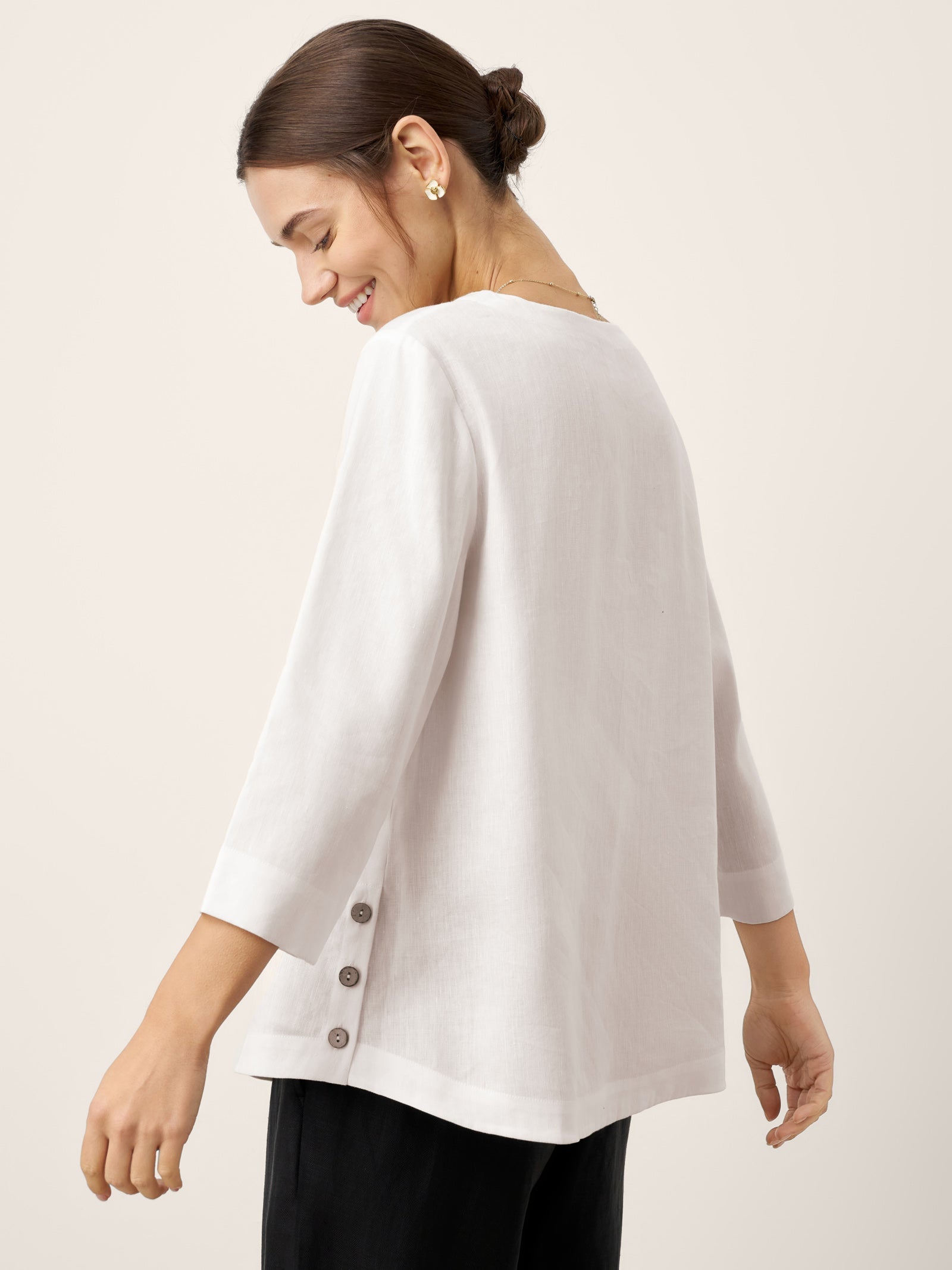 Linen-Lyocell V-Neck Button Detail Overtop ODETTE by LINTICO