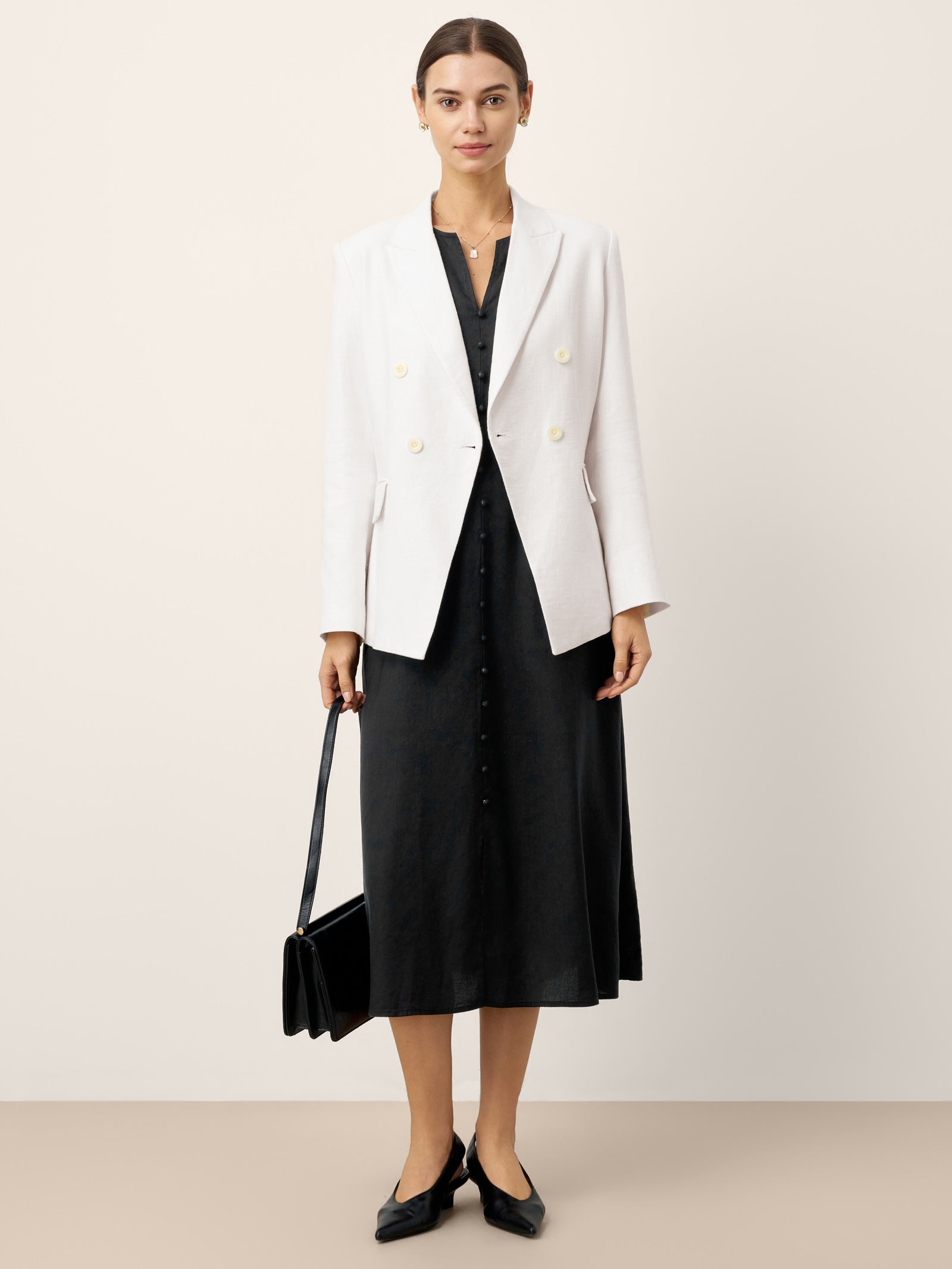 Linen-Lyocell V-Neck Sleeveless Midi Dress WILLOW DestGlow