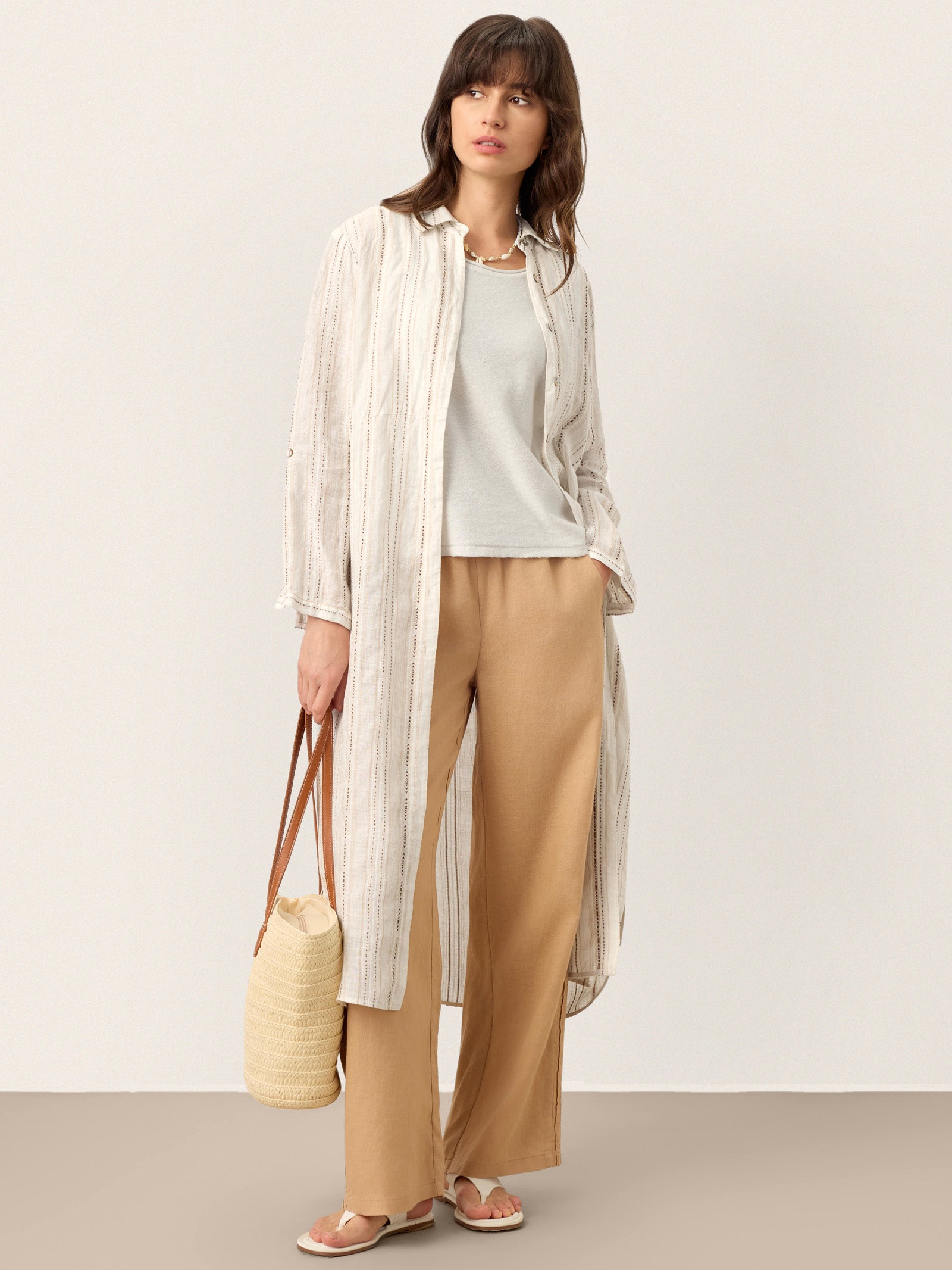 Linen Striped Tab-Sleeve Bohemia Shirt Dress BLYTHE by LINTICO