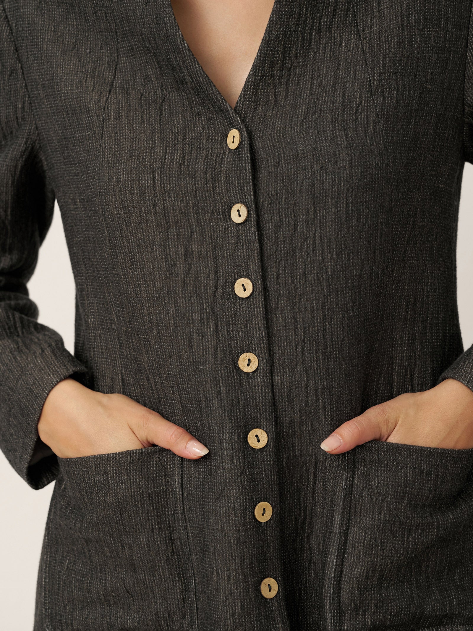 Linen Mandarin Collar Button-Up Long Shirt Jacket JORDAN DestGlow