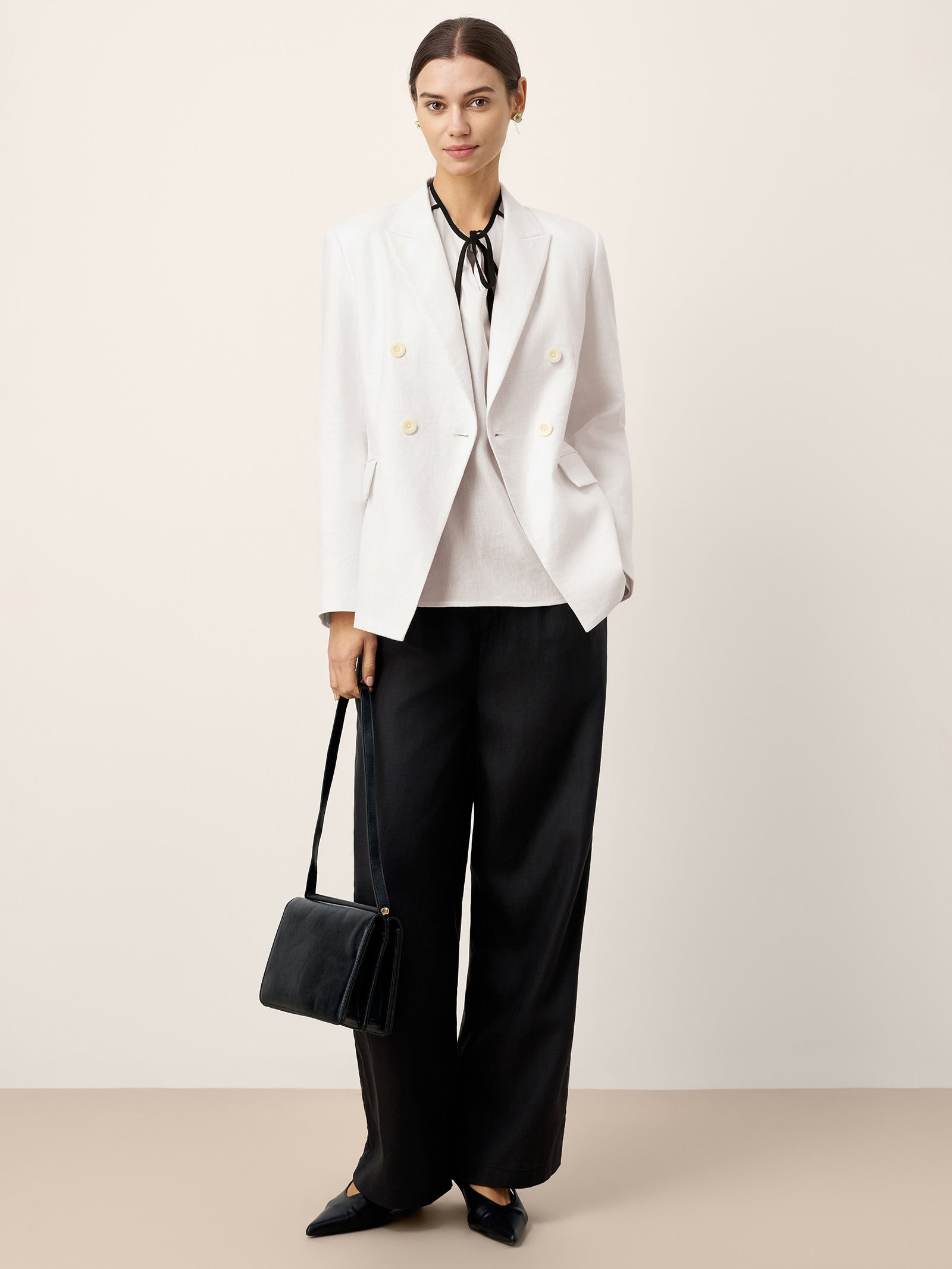 Linen Peak Lapel Crossover Blazer IRIS DestGlow