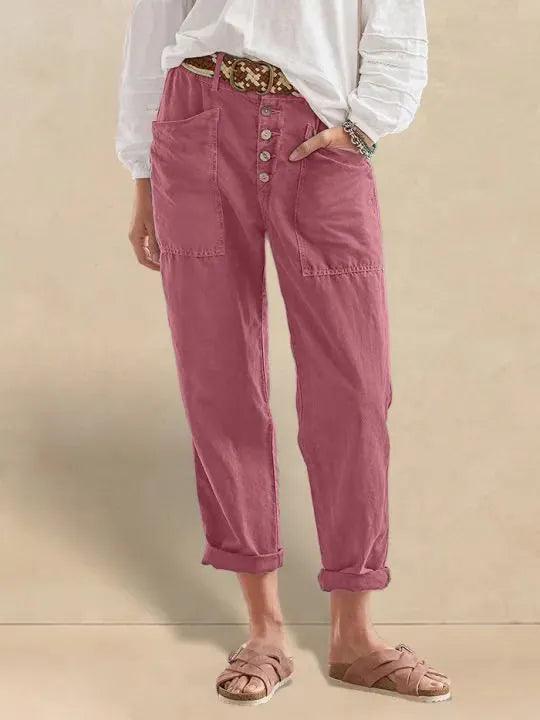 Linen Simple Button Fly Trousers HEIDI by LINTICO