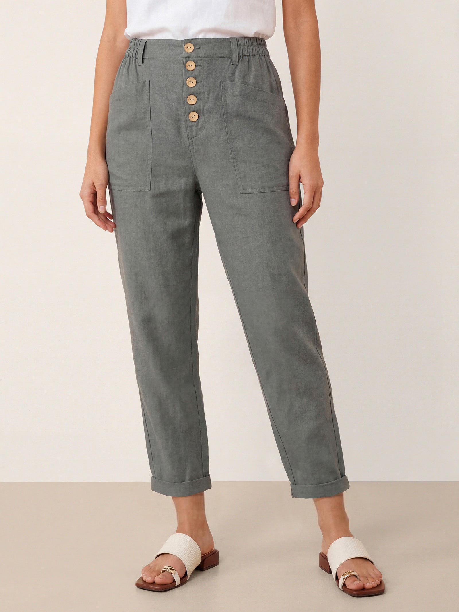 Linen Simple Button Fly Trousers HEIDI by LINTICO