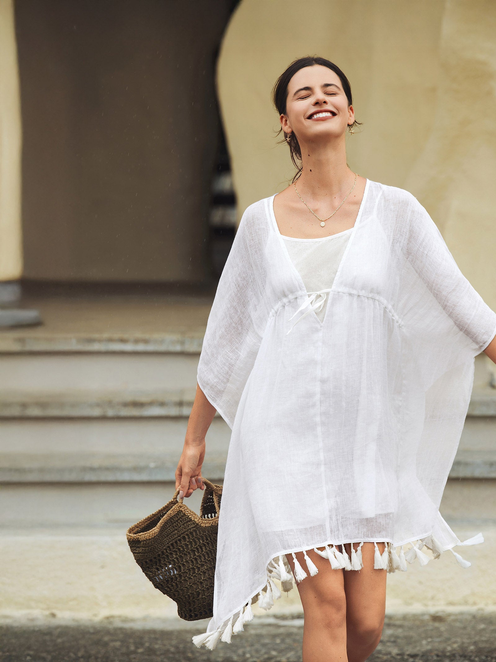 Linen V-Neck Cover-Up and Slip Dress Set CASS by LINTICO