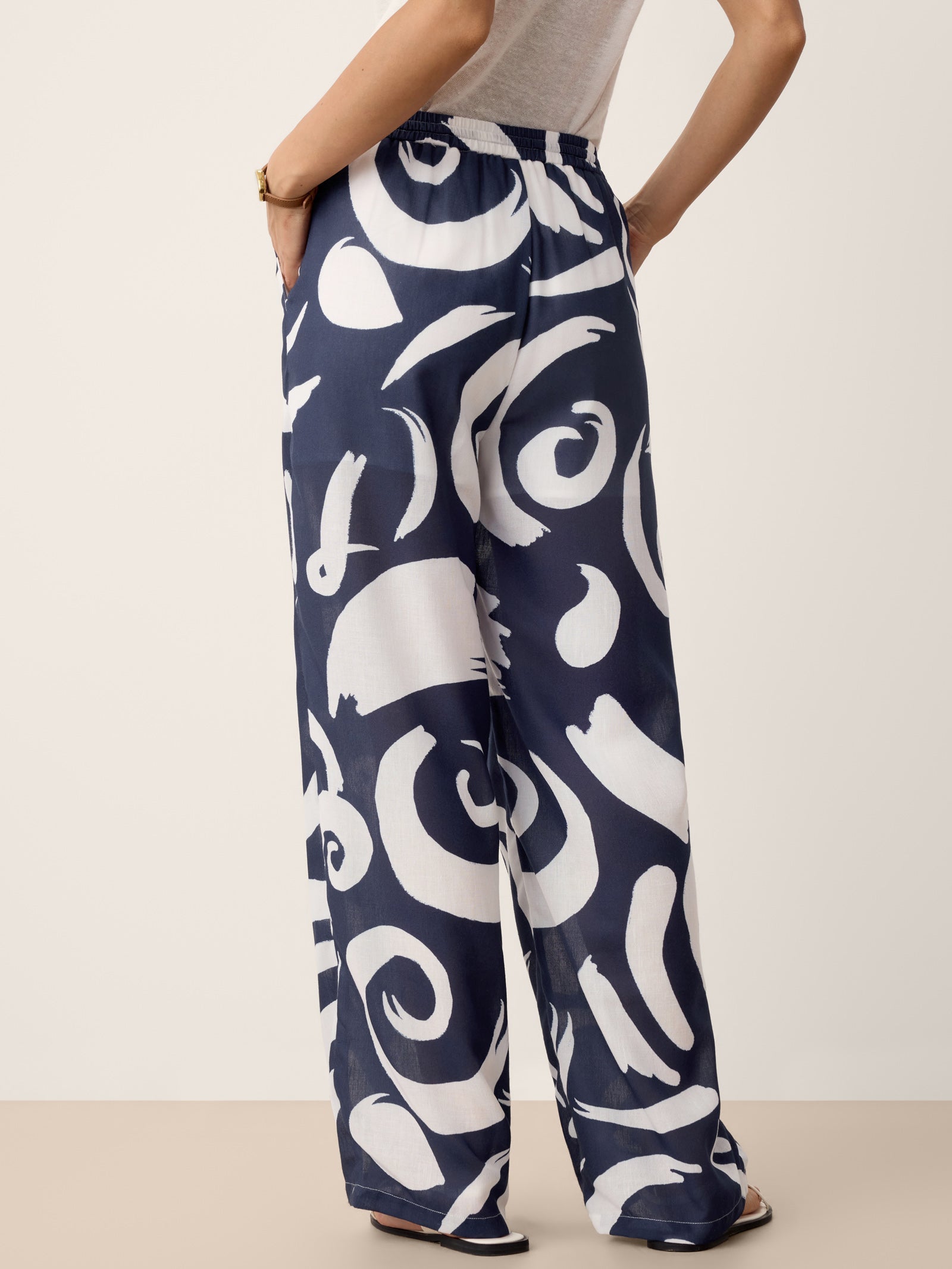 Linen Abstract-Print Straight-Leg Pants ORLA DestGlow