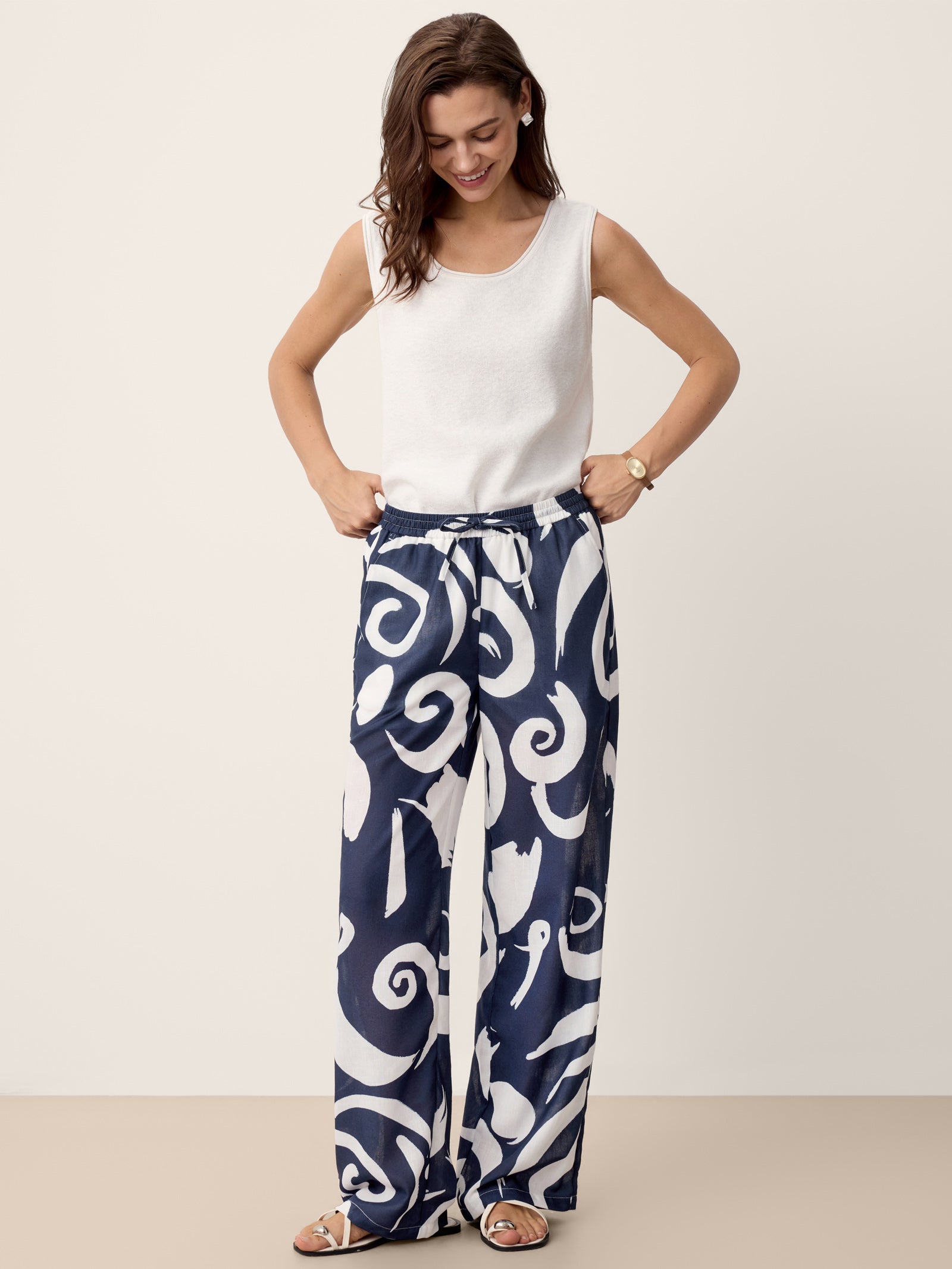 Linen Abstract-Print Straight-Leg Pants ORLA DestGlow