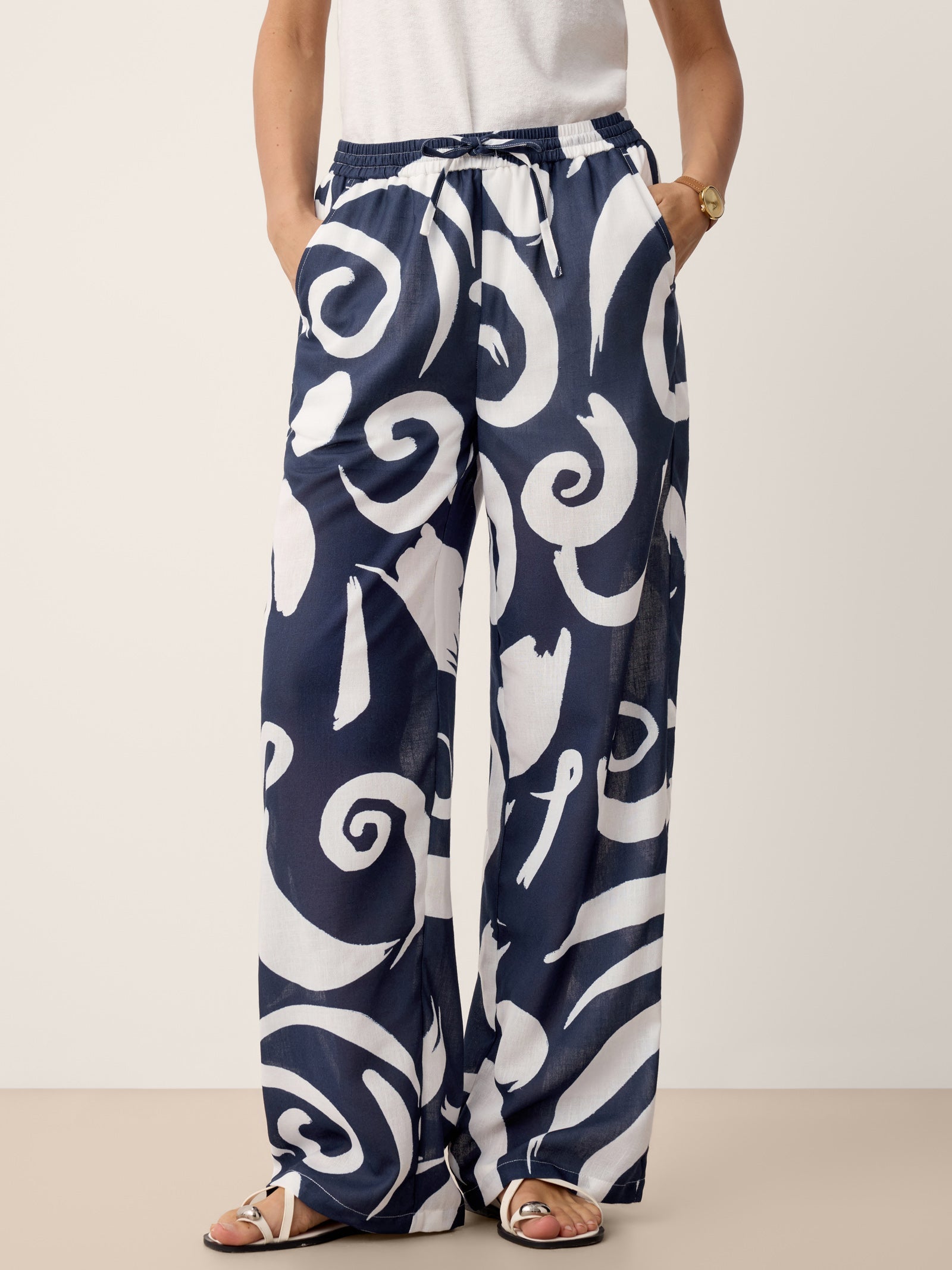 Linen Abstract-Print Straight-Leg Pants ORLA DestGlow