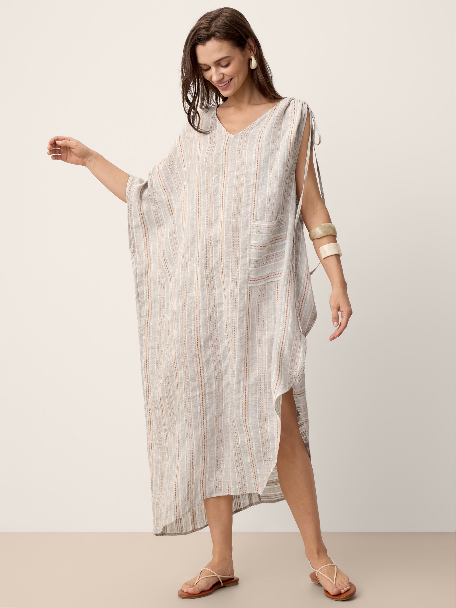 Linen Asymmetric Drawstring Midi Dress NADIA by LINTICO
