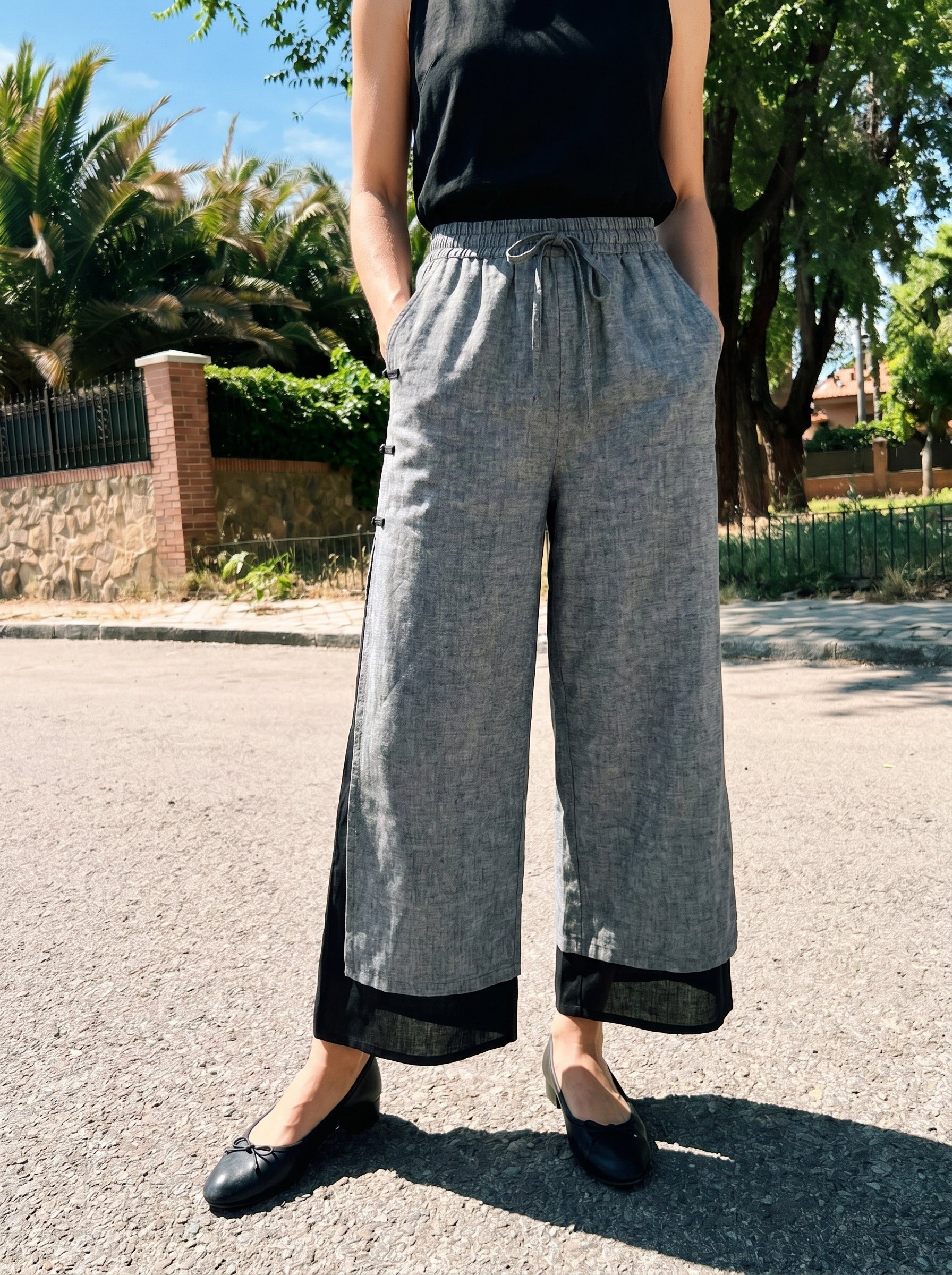 Linen Double Layer Handmade Capri Pants STELLA DestGlow