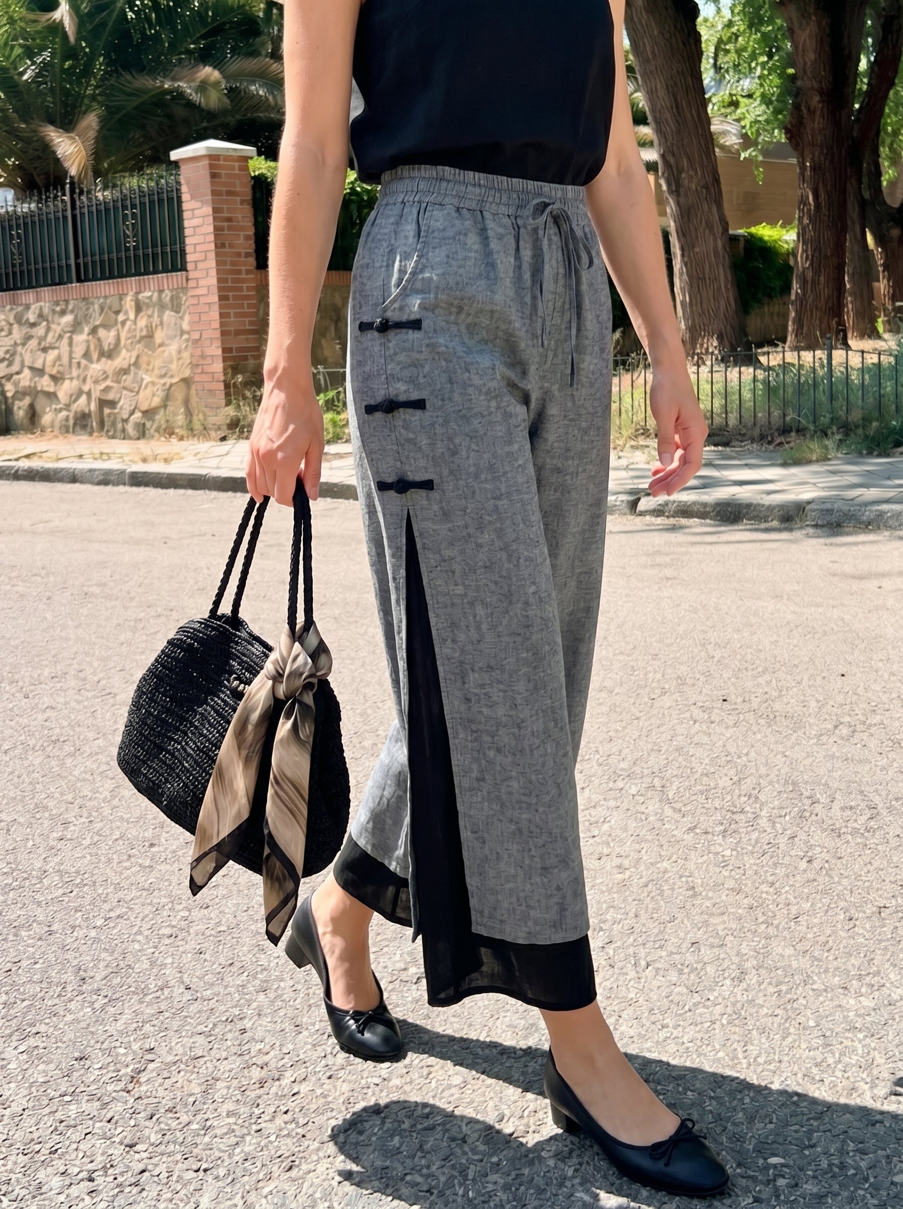 Linen Double Layer Handmade Capri Pants STELLA DestGlow