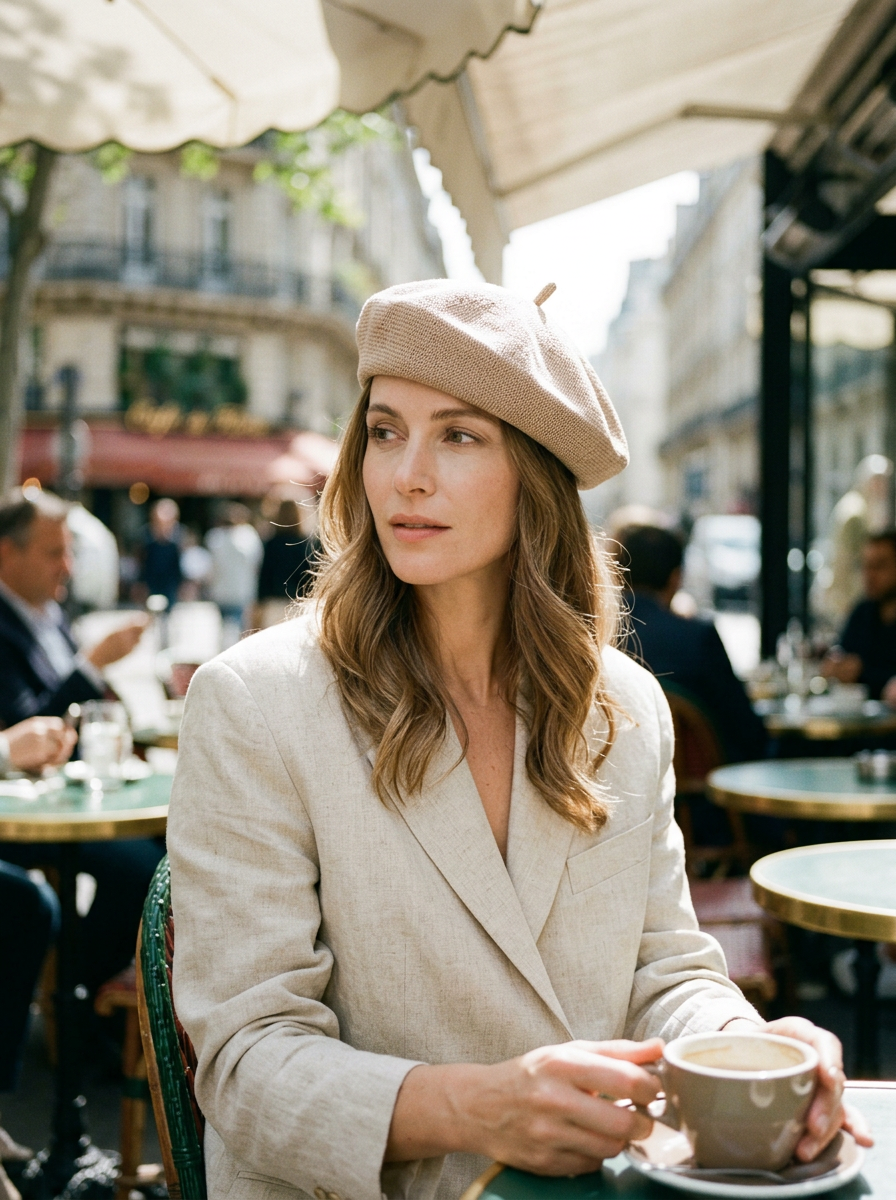 Linen Knit Beret Hat for Women Lightweight Breathable Summer Artist Cap by LINTICO