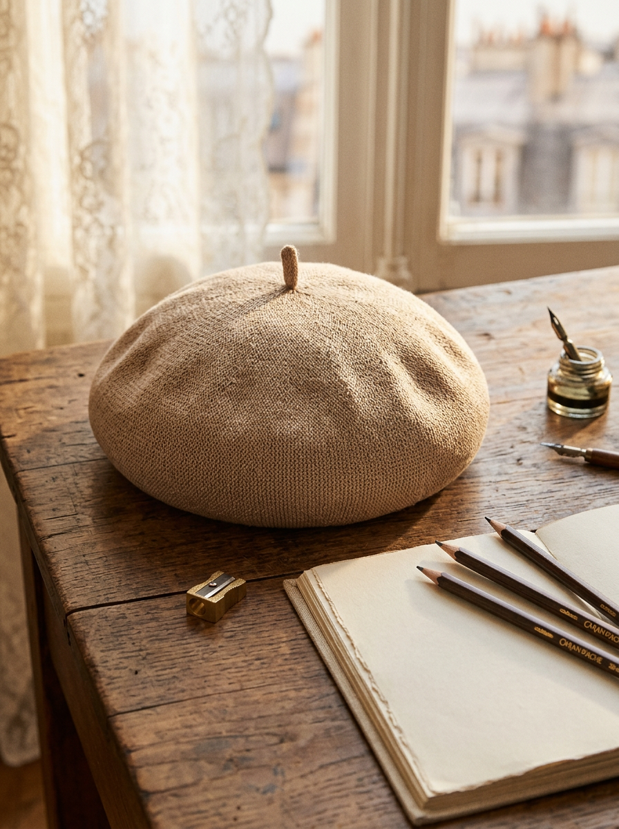 Linen Knit Beret Hat for Women Lightweight Breathable Summer Artist Cap by LINTICO