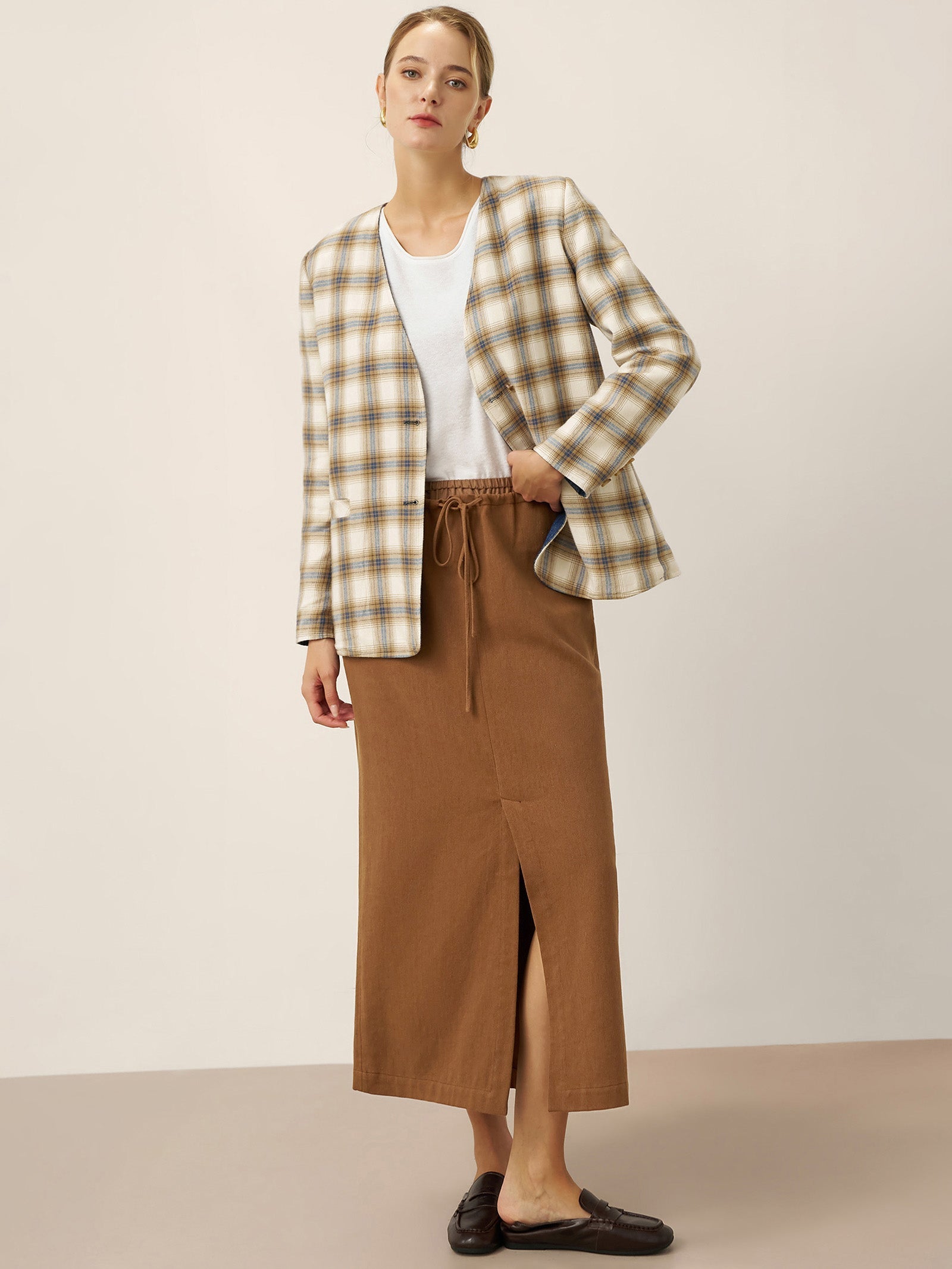 Linen Reversible Denim Texture V-Neck Jacket ELLIE DestGlow