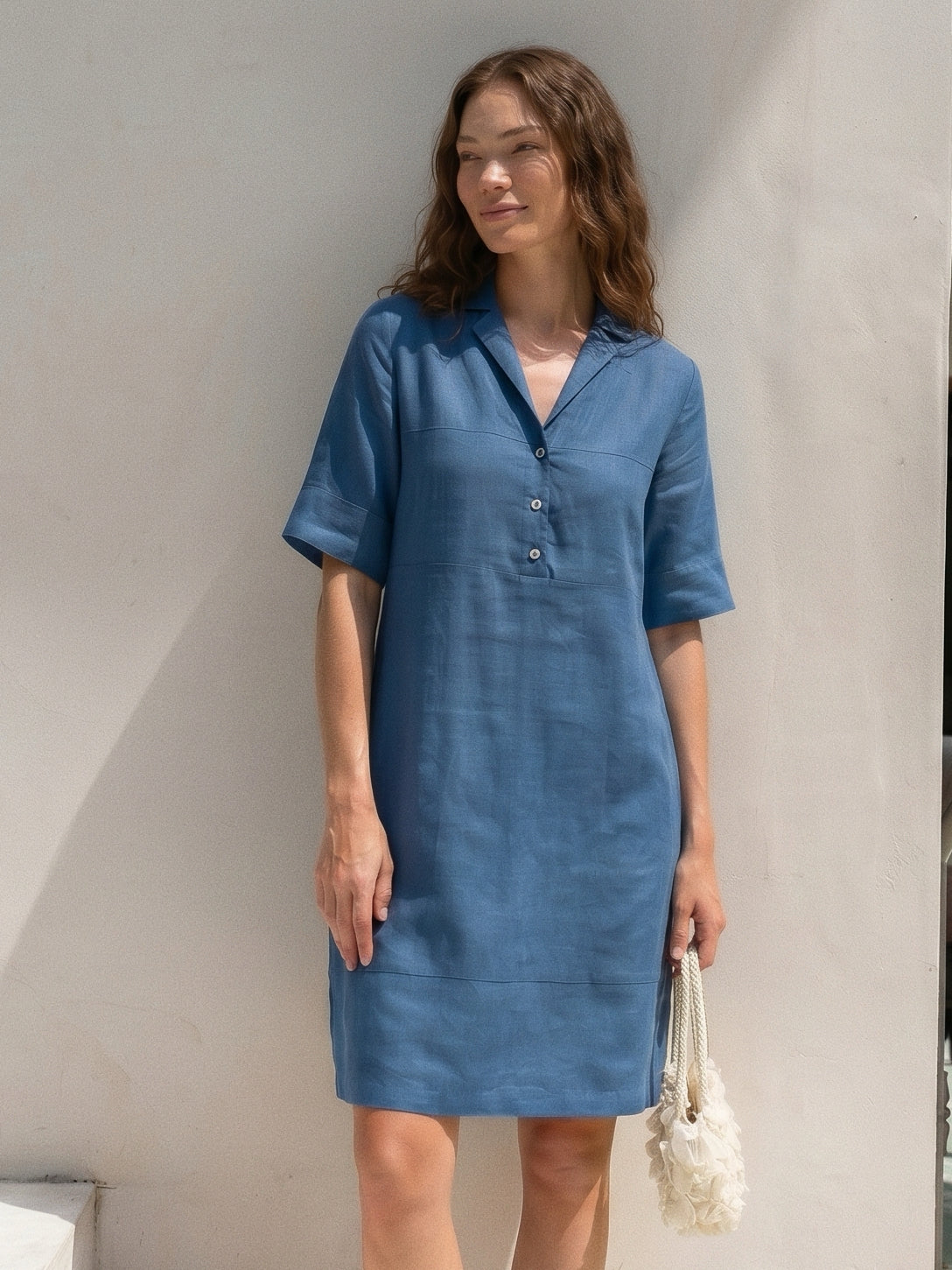 Linen Shawl V-Neck Half Sleeve Minidress LIVIA by LINTICO