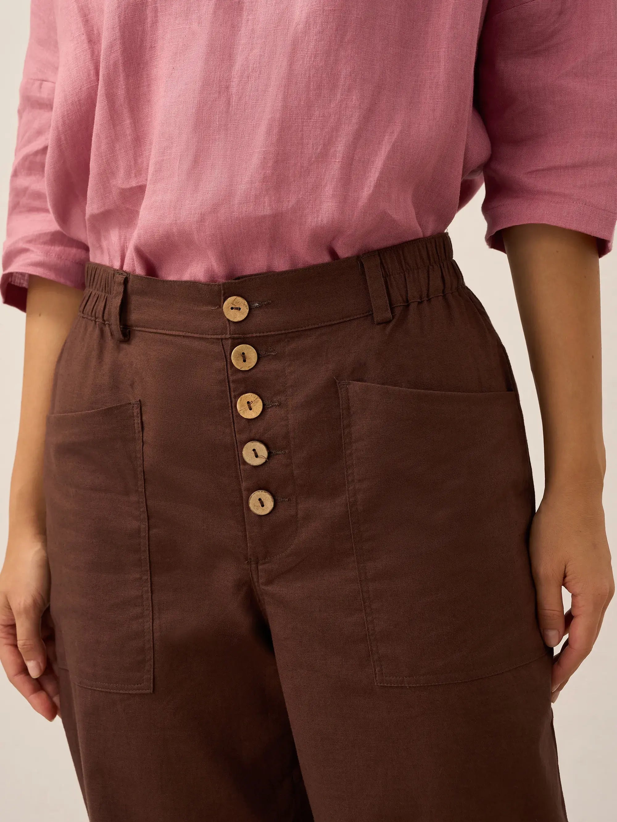 Linen Simple Button Fly Trousers HEIDI by LINTICO