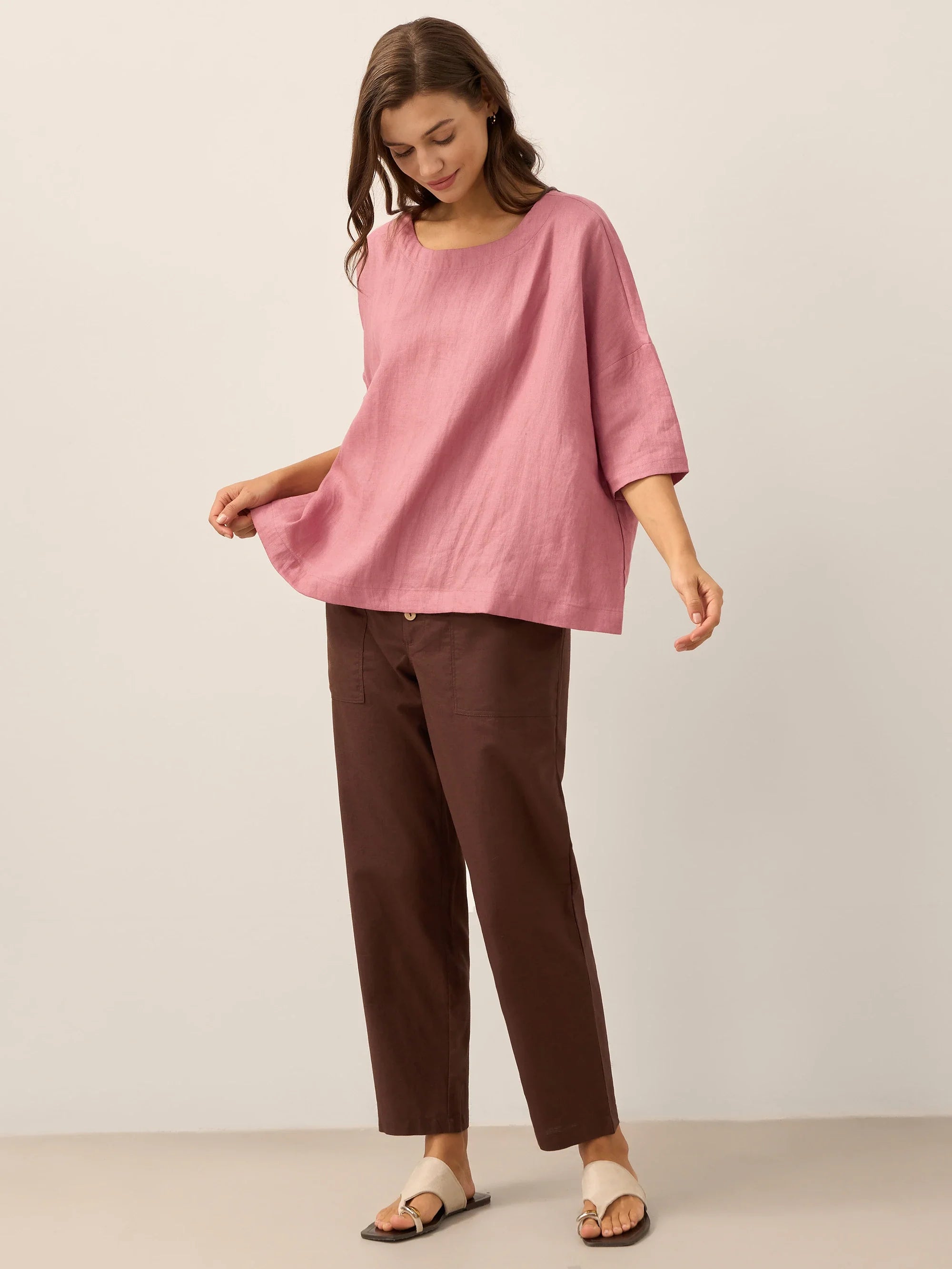 Linen Simple Button Fly Trousers HEIDI by LINTICO