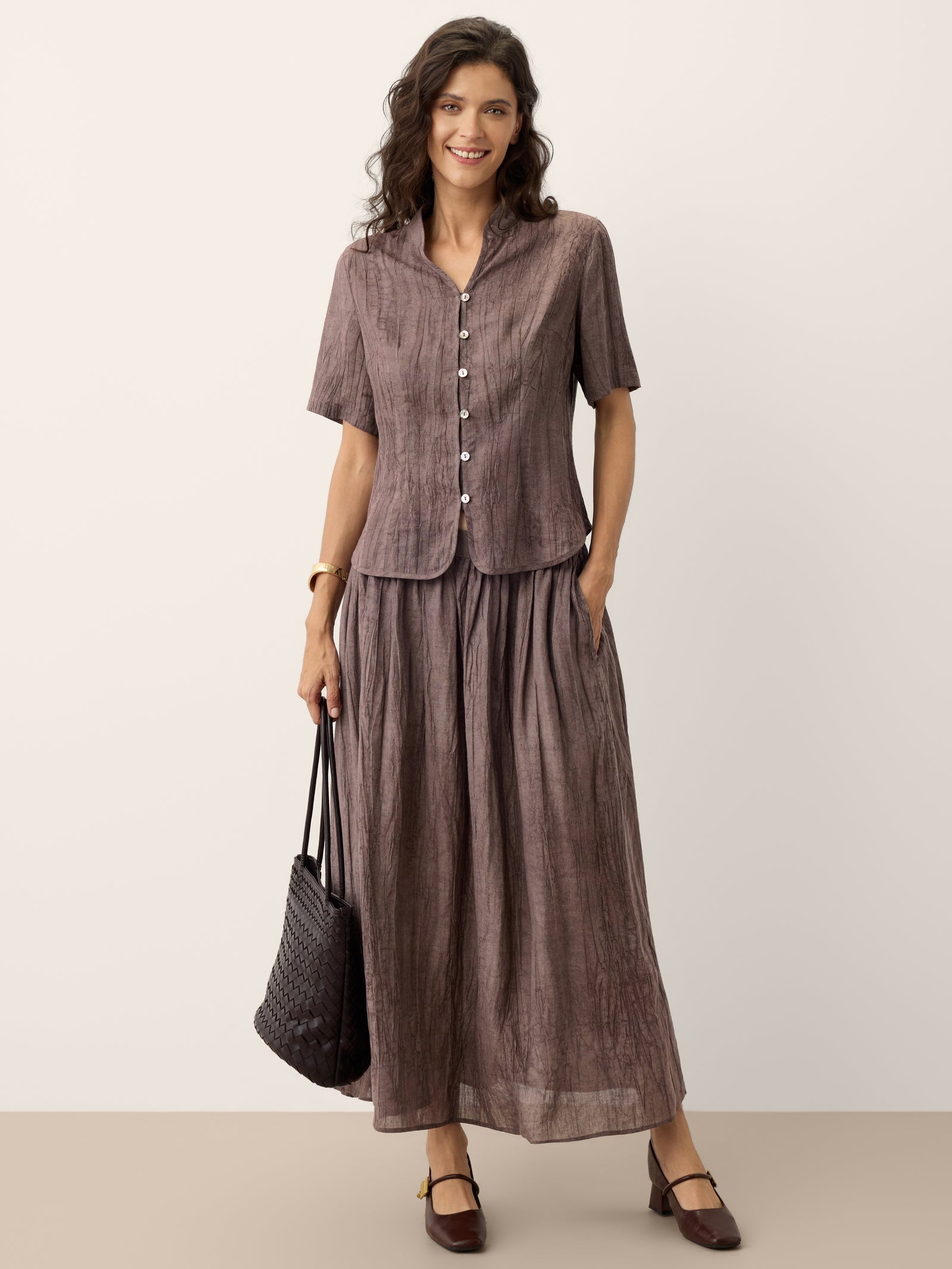 Lyocell Textured Stand Collar Shirt Jacket PHILIPPA DestGlow