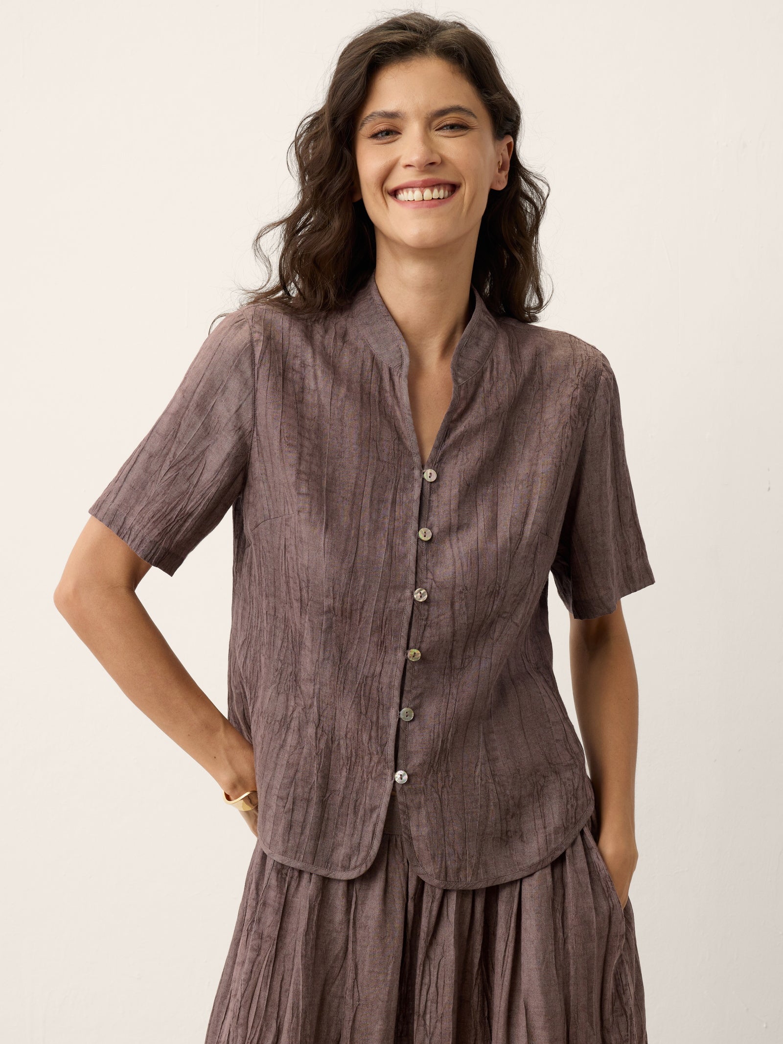 Lyocell Textured Stand Collar Shirt Jacket PHILIPPA DestGlow
