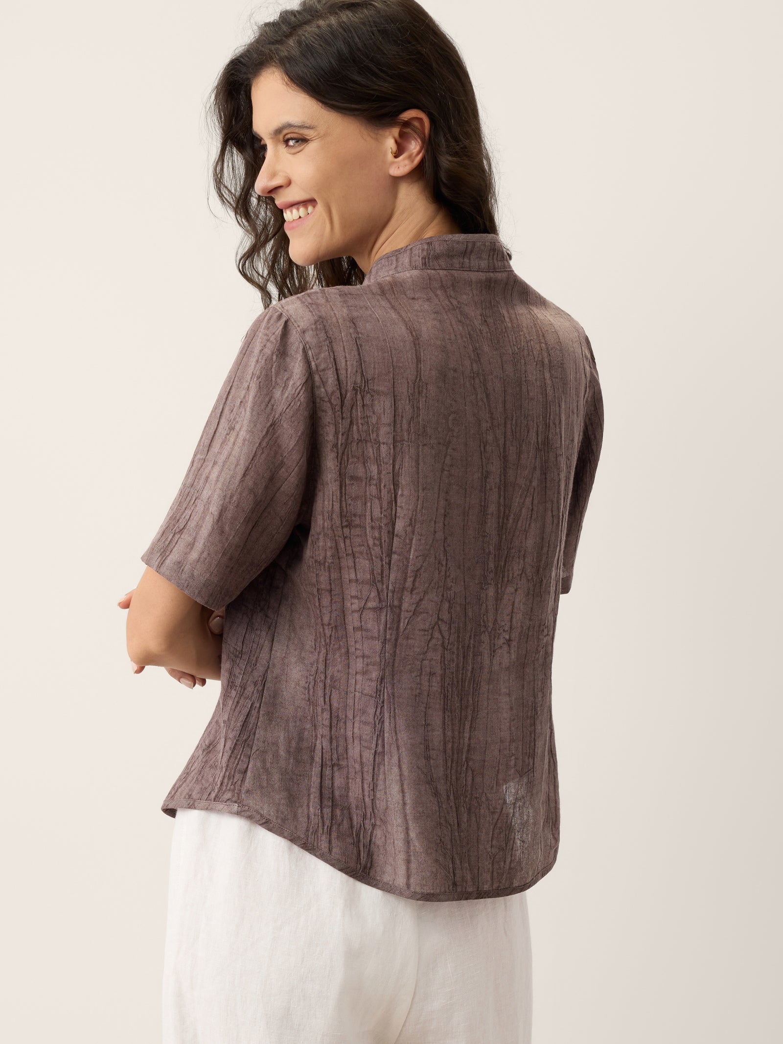 Lyocell Textured Stand Collar Shirt Jacket PHILIPPA DestGlow