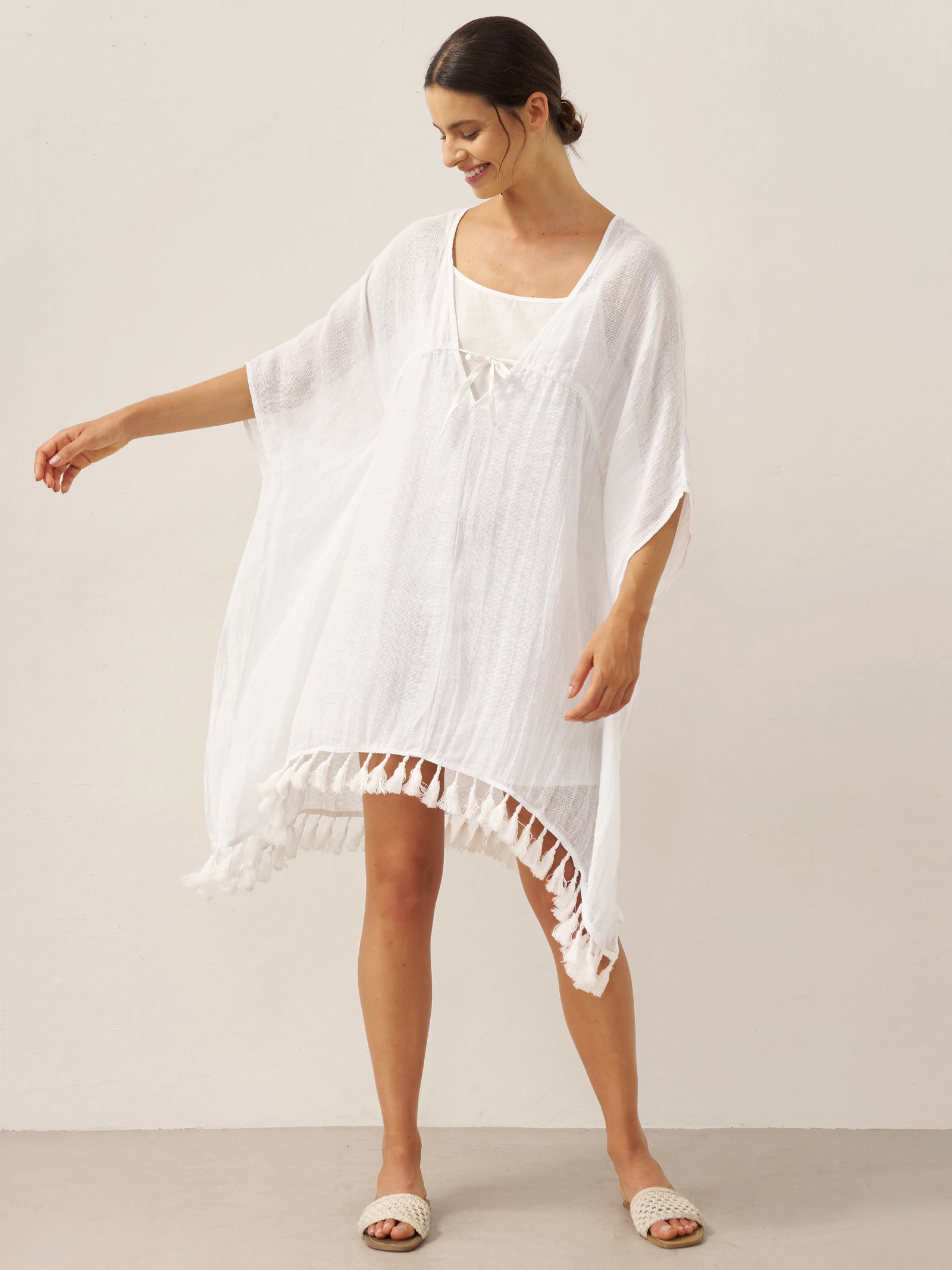 Linen V-Neck Cover-Up and Slip Dress Set CASS by LINTICO