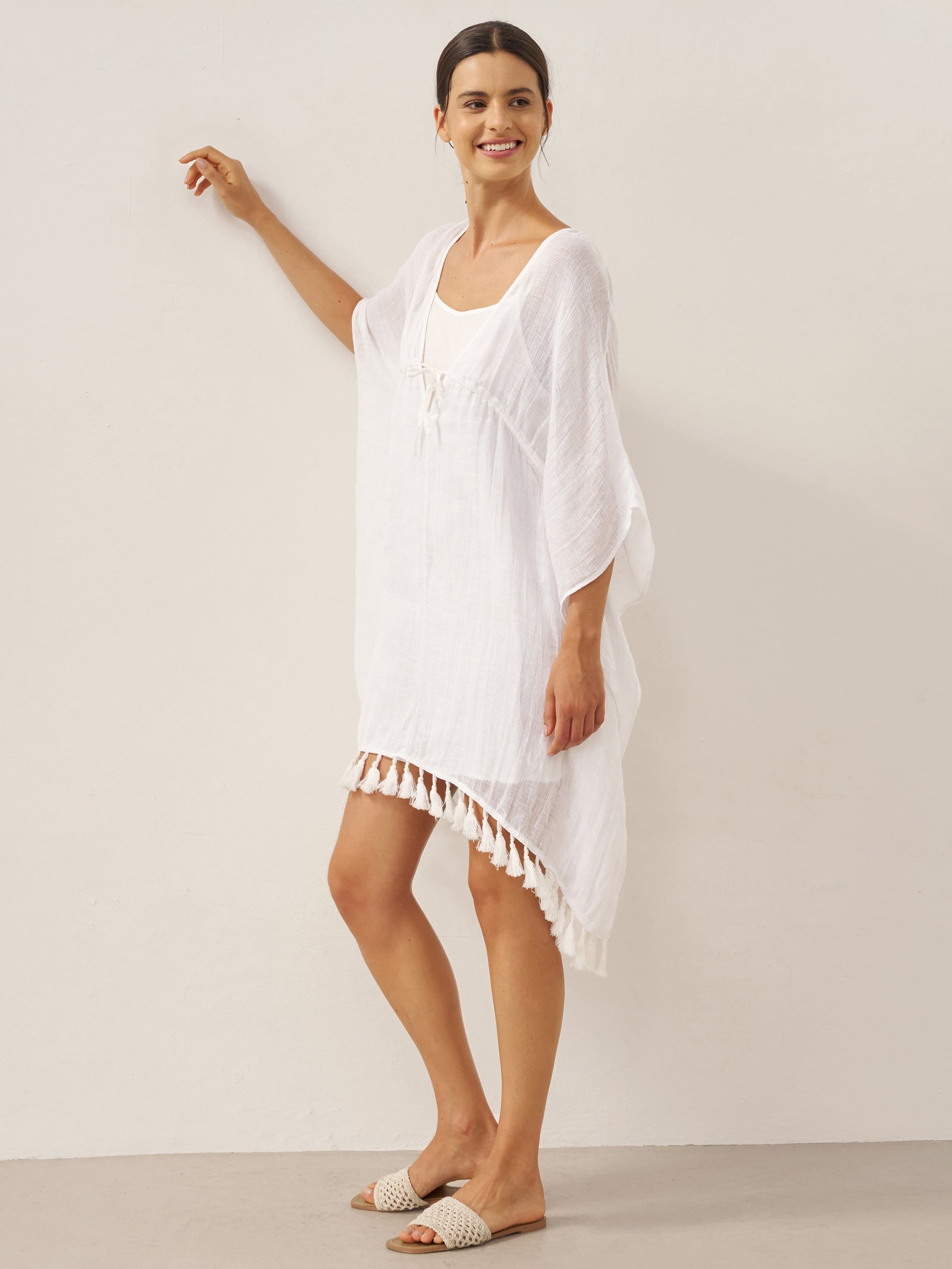 Linen V-Neck Cover-Up and Slip Dress Set CASS by LINTICO