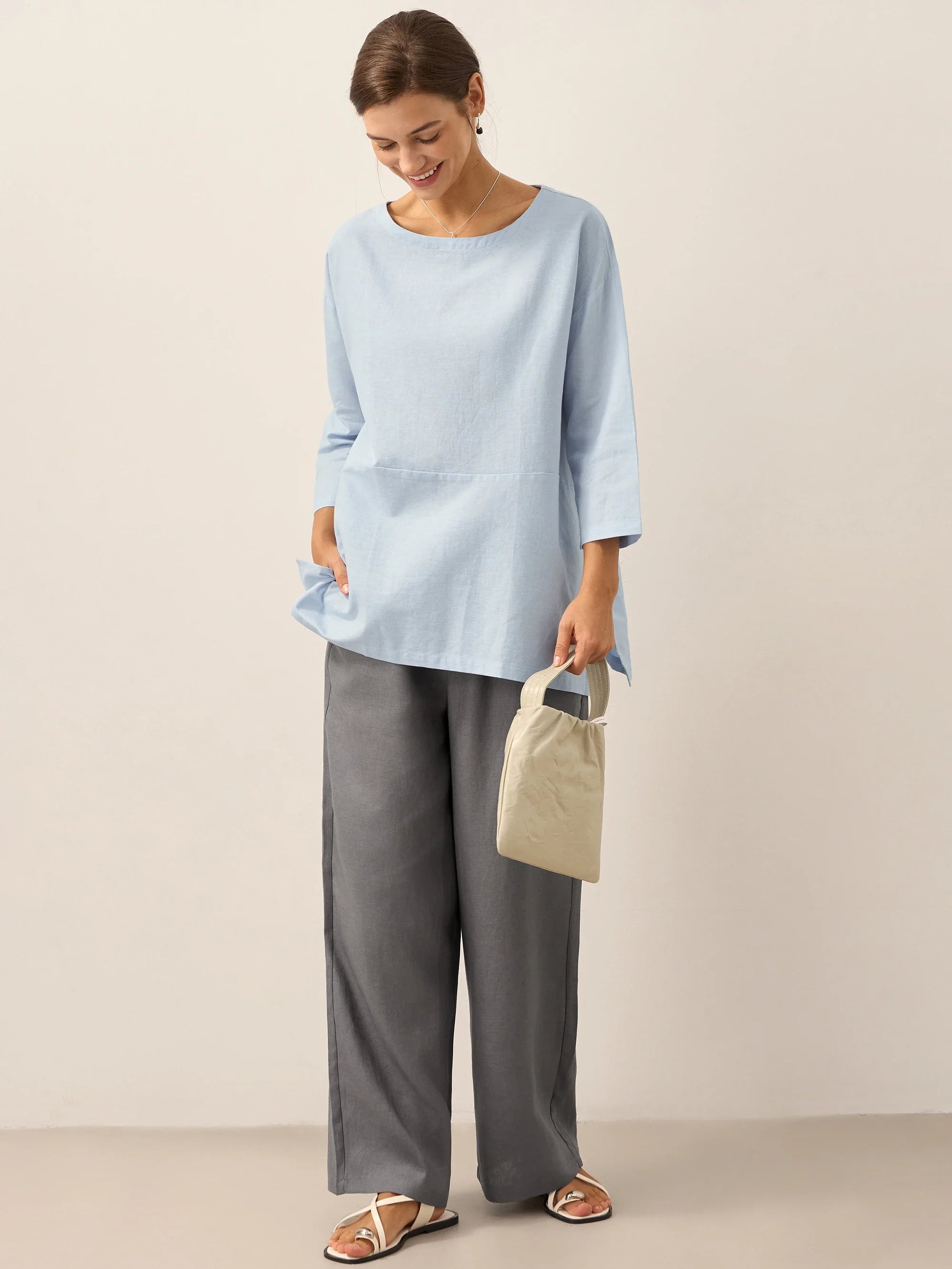 Linen White Boat Neck Oversized Top AVA by LINTICO