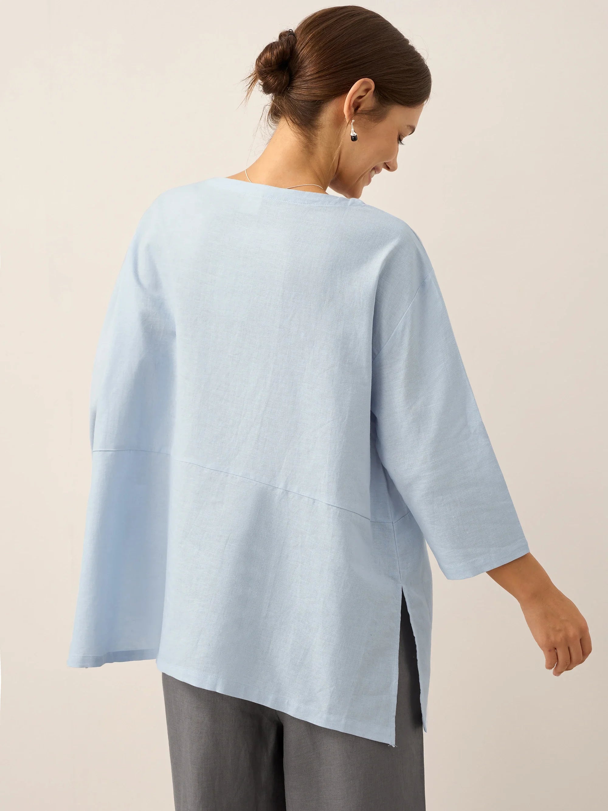 Linen White Boat Neck Oversized Top AVA by LINTICO