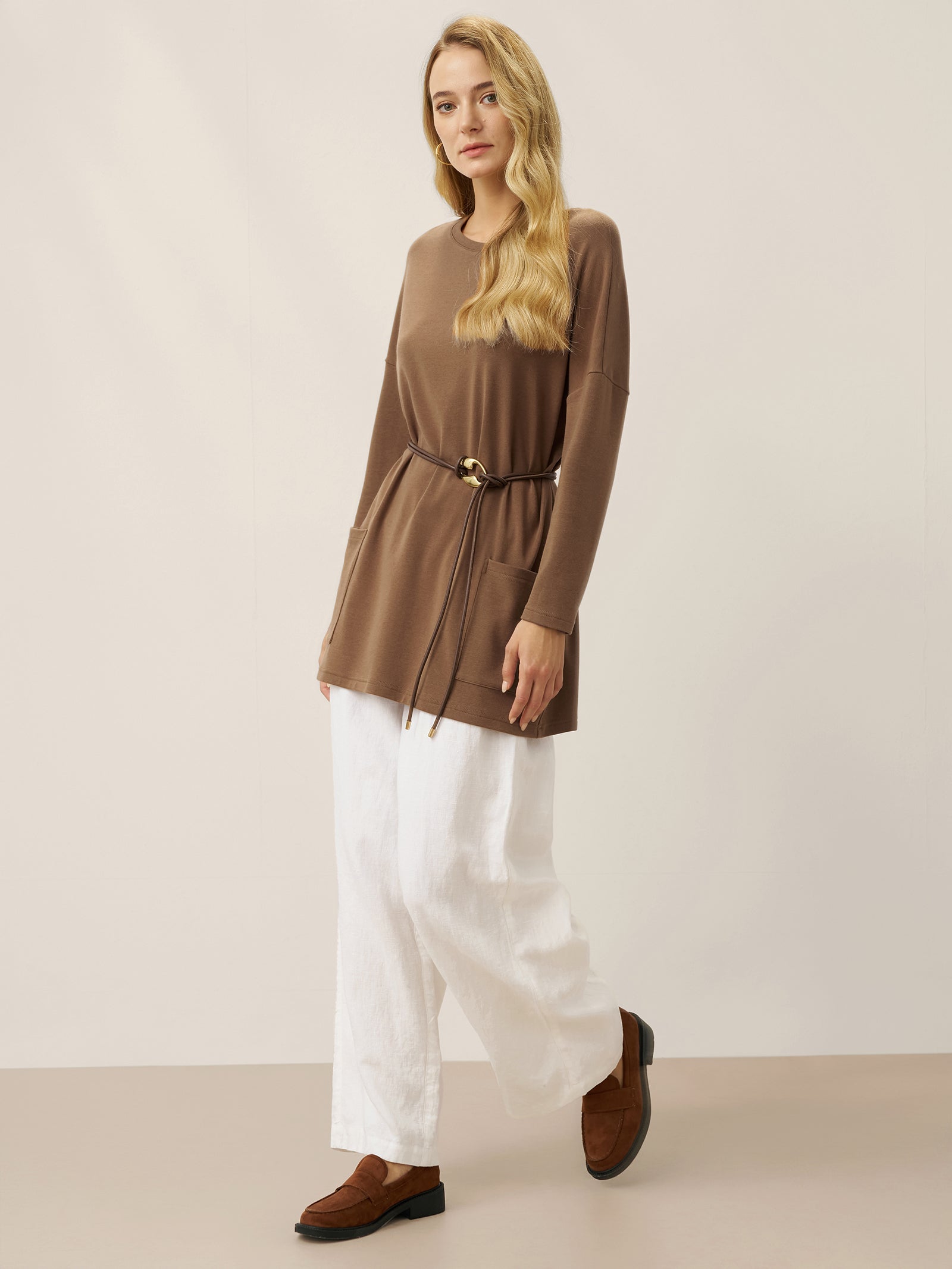 Lenzing Tencel Modal® Long Drop Shoulder Stretch Pullover Top with Patch Pockets DestGlow