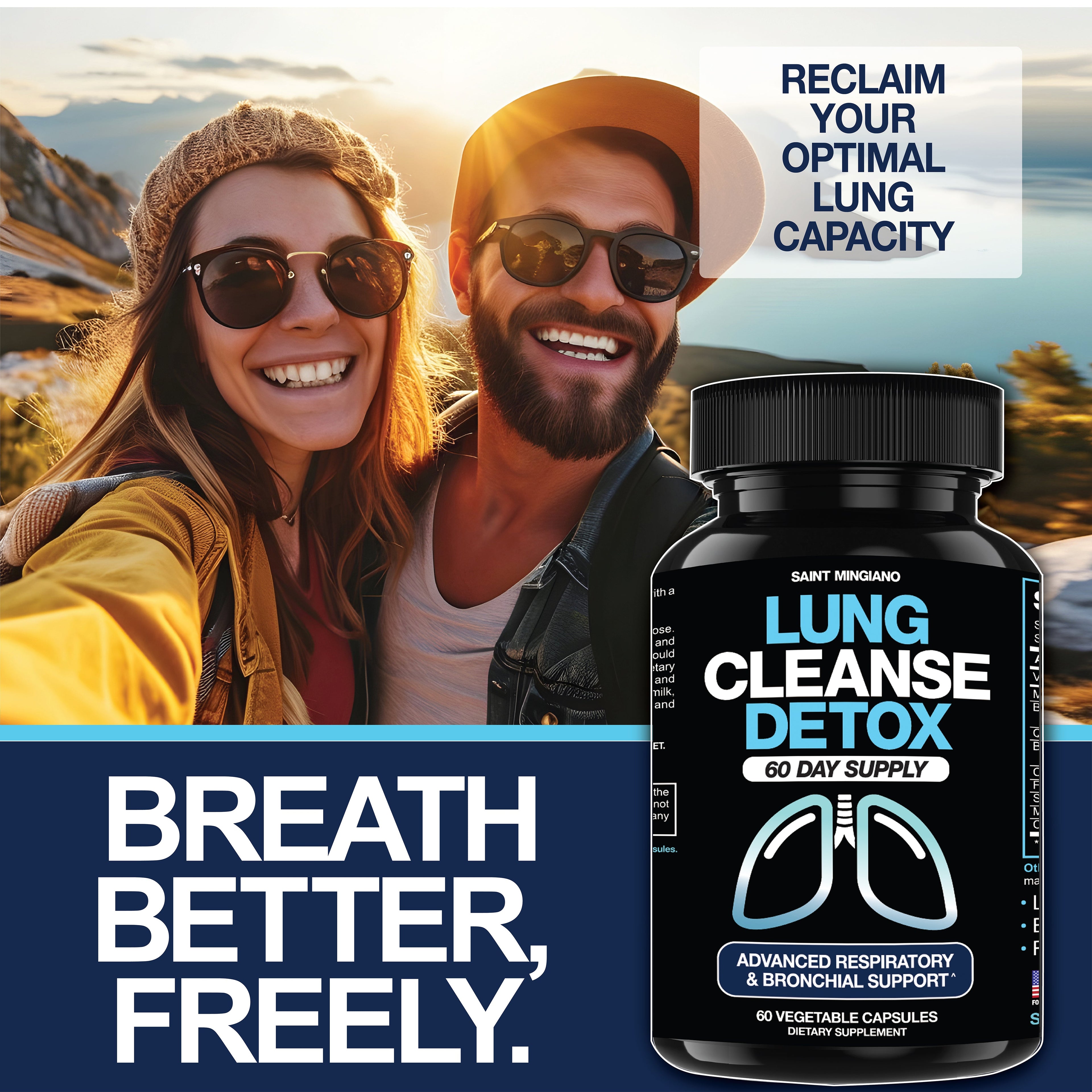 Lung Cleanse Detox, 60 Day Cleanse - Supports Lung Health Within Bronchial & Respiratory Systems by Saint Mingiano - Supplements & Wellness Dedicated to Holistic Health