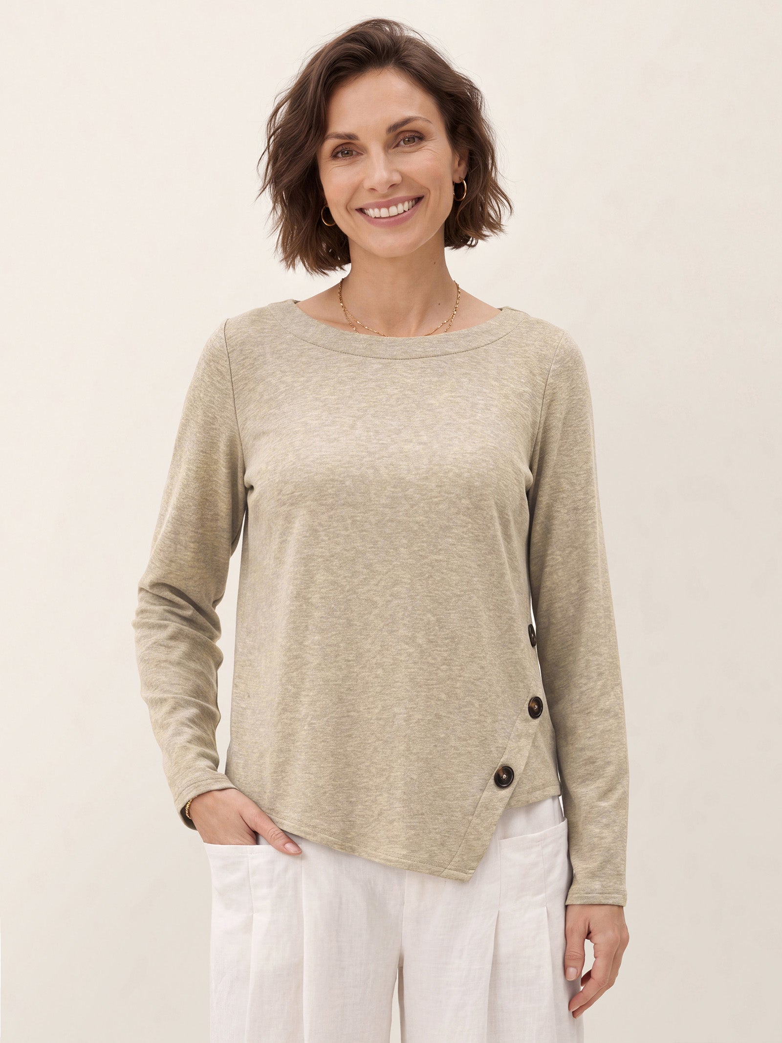 Lyocell Wool Asymmetric Hem Side Button Knit Top CELIA DestGlow