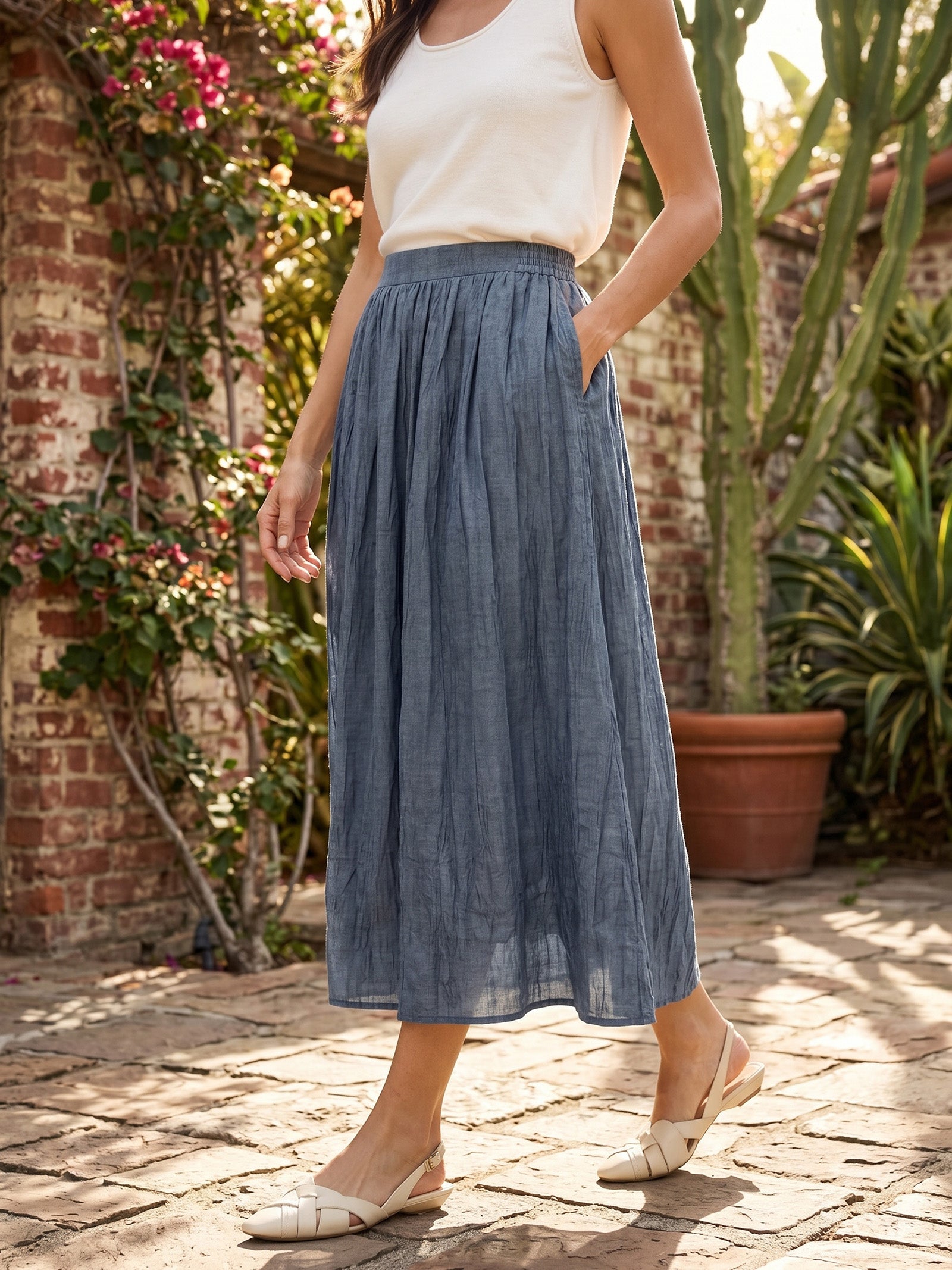 Lyocell Textured Pleated Waist Skirt ROSAMUND DestGlow