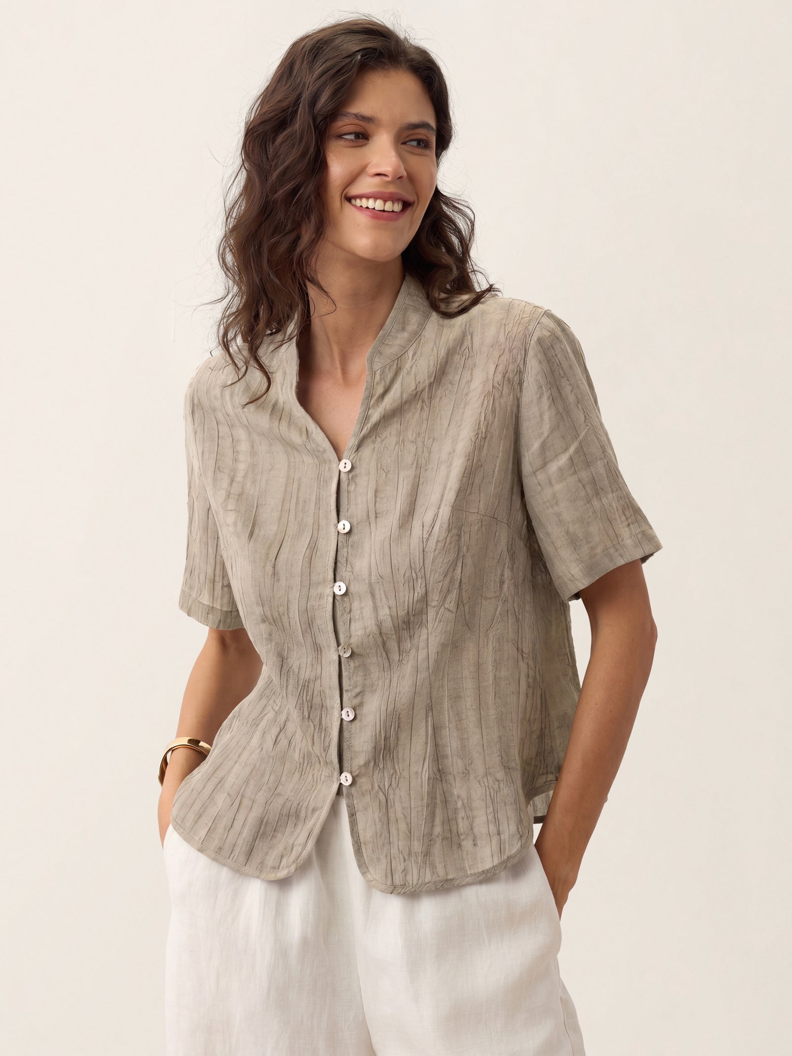 Lyocell Textured Stand Collar Shirt Jacket PHILIPPA DestGlow