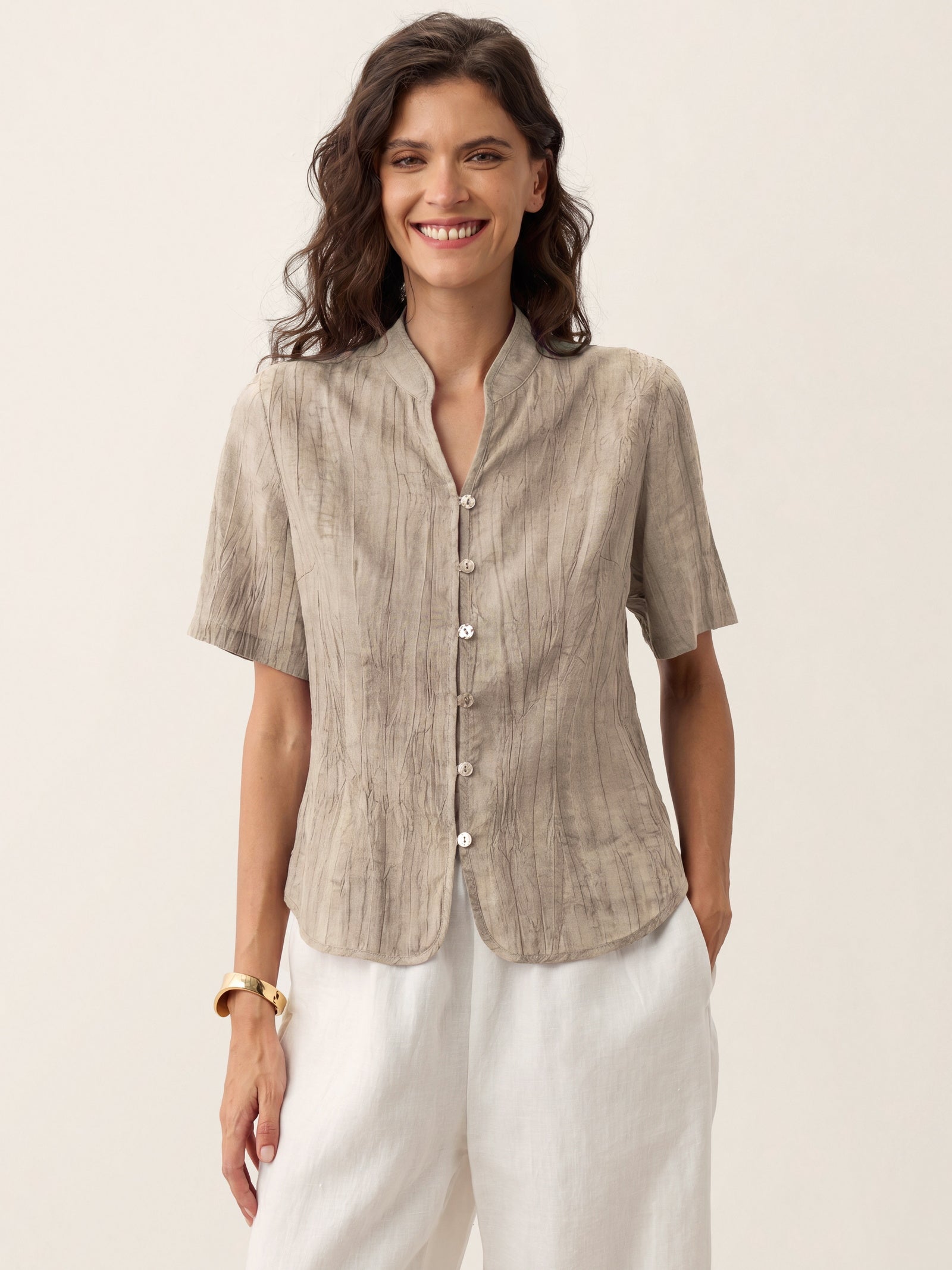 Lyocell Textured Stand Collar Shirt Jacket PHILIPPA DestGlow