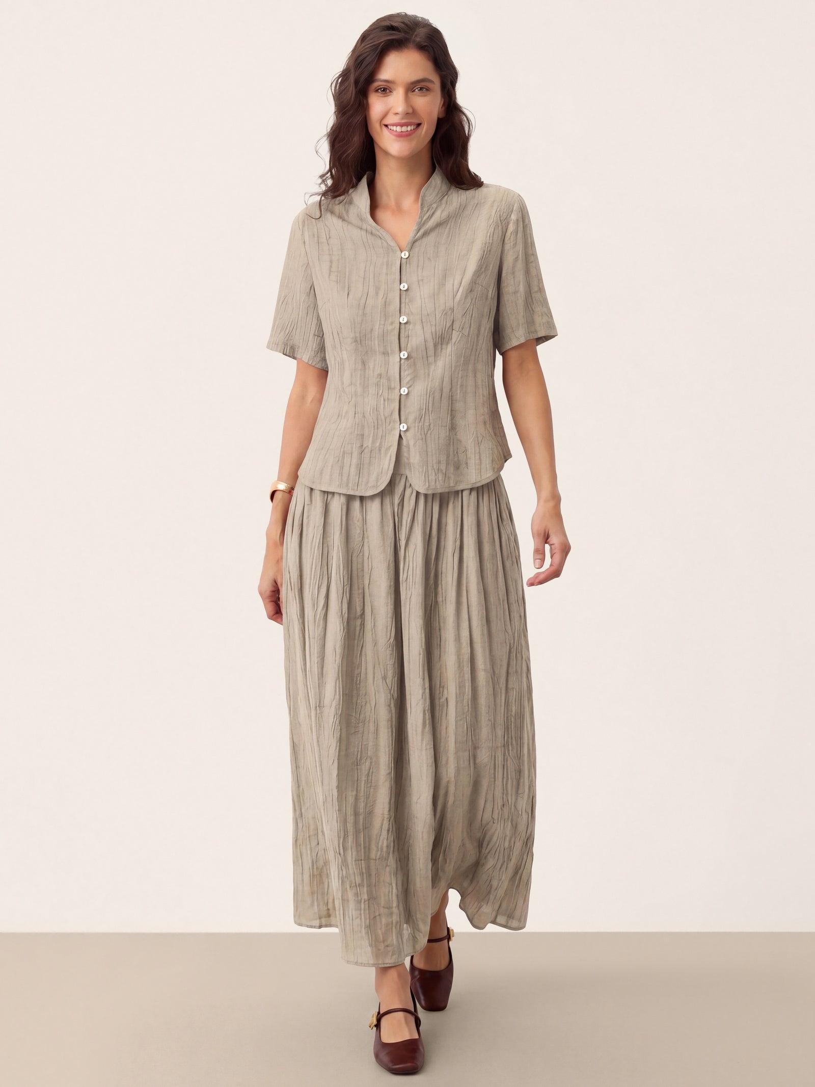 Lyocell Textured Stand Collar Shirt Jacket PHILIPPA DestGlow