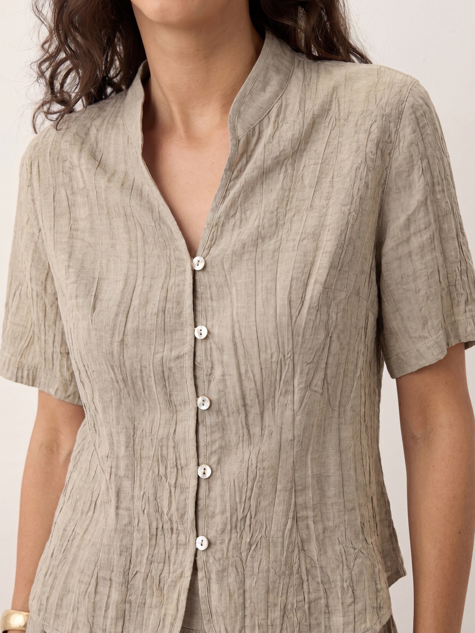 Lyocell Textured Stand Collar Shirt Jacket PHILIPPA DestGlow