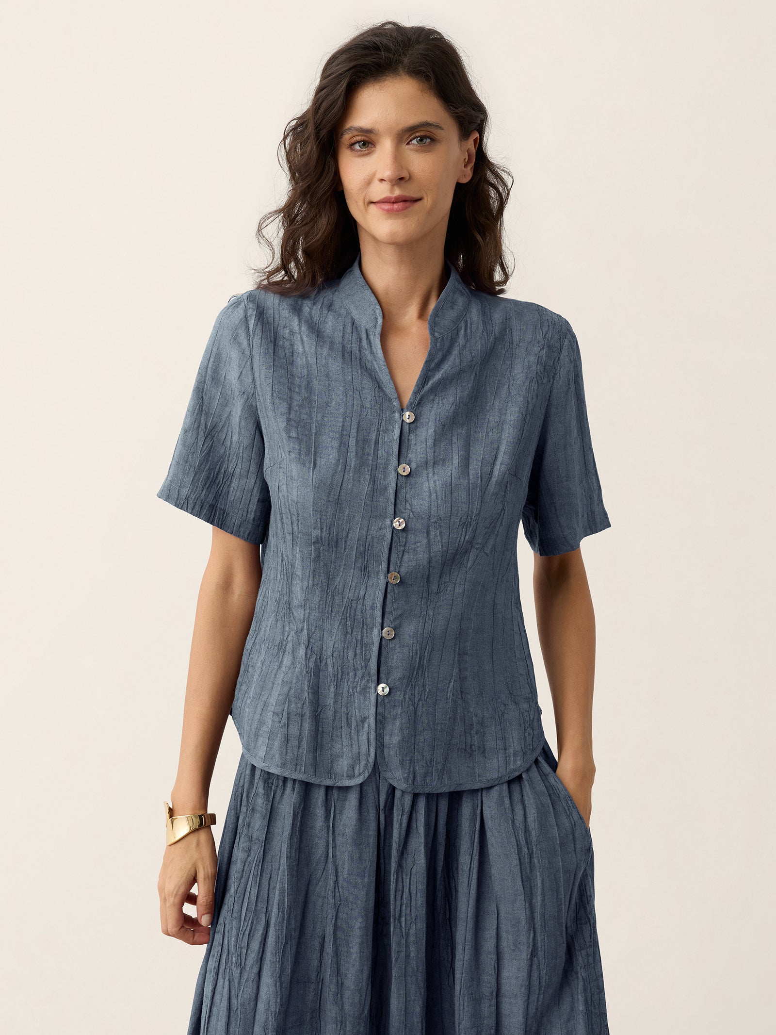 Lyocell Textured Stand Collar Shirt Jacket PHILIPPA DestGlow