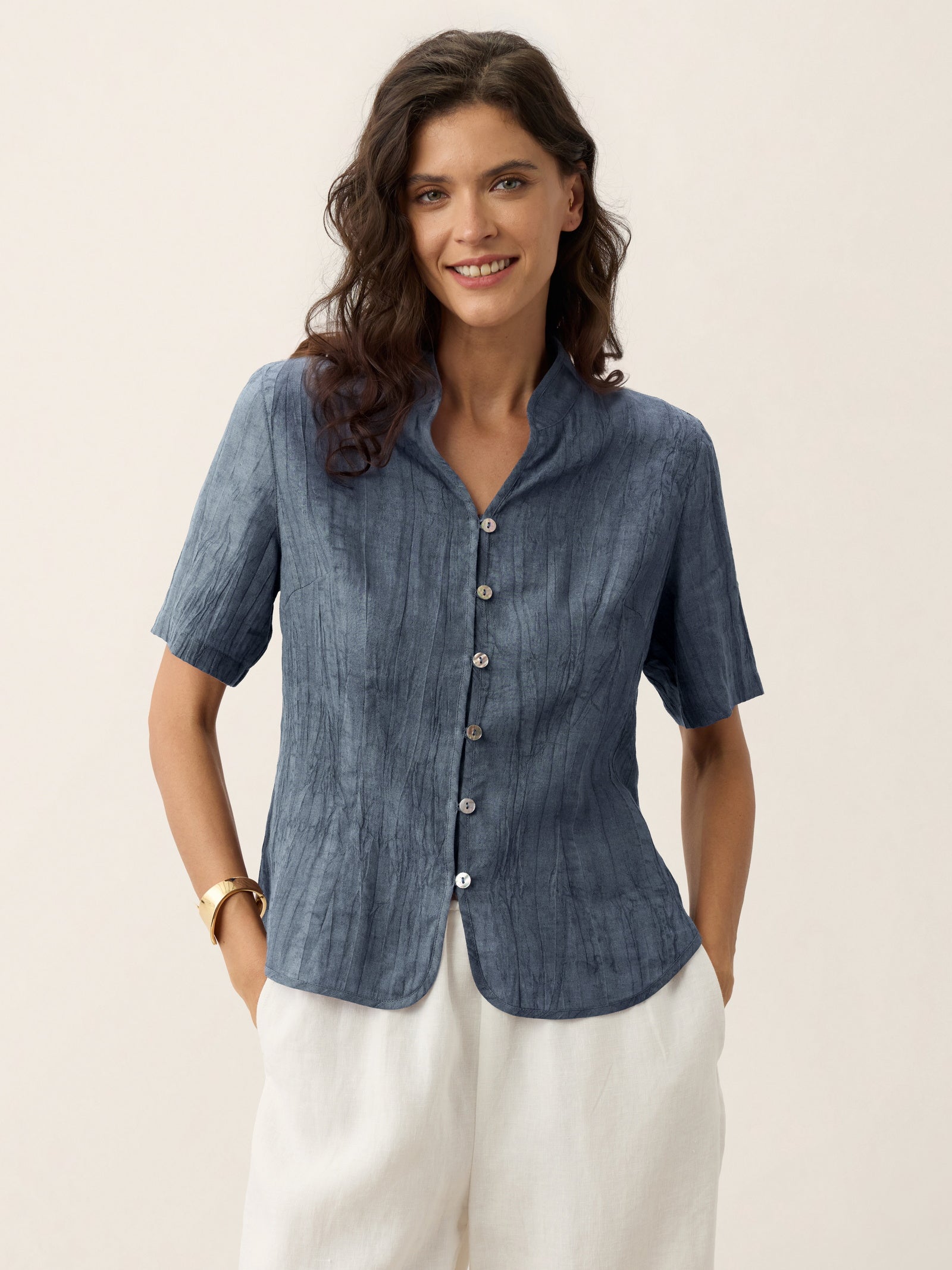 Lyocell Textured Stand Collar Shirt Jacket PHILIPPA DestGlow