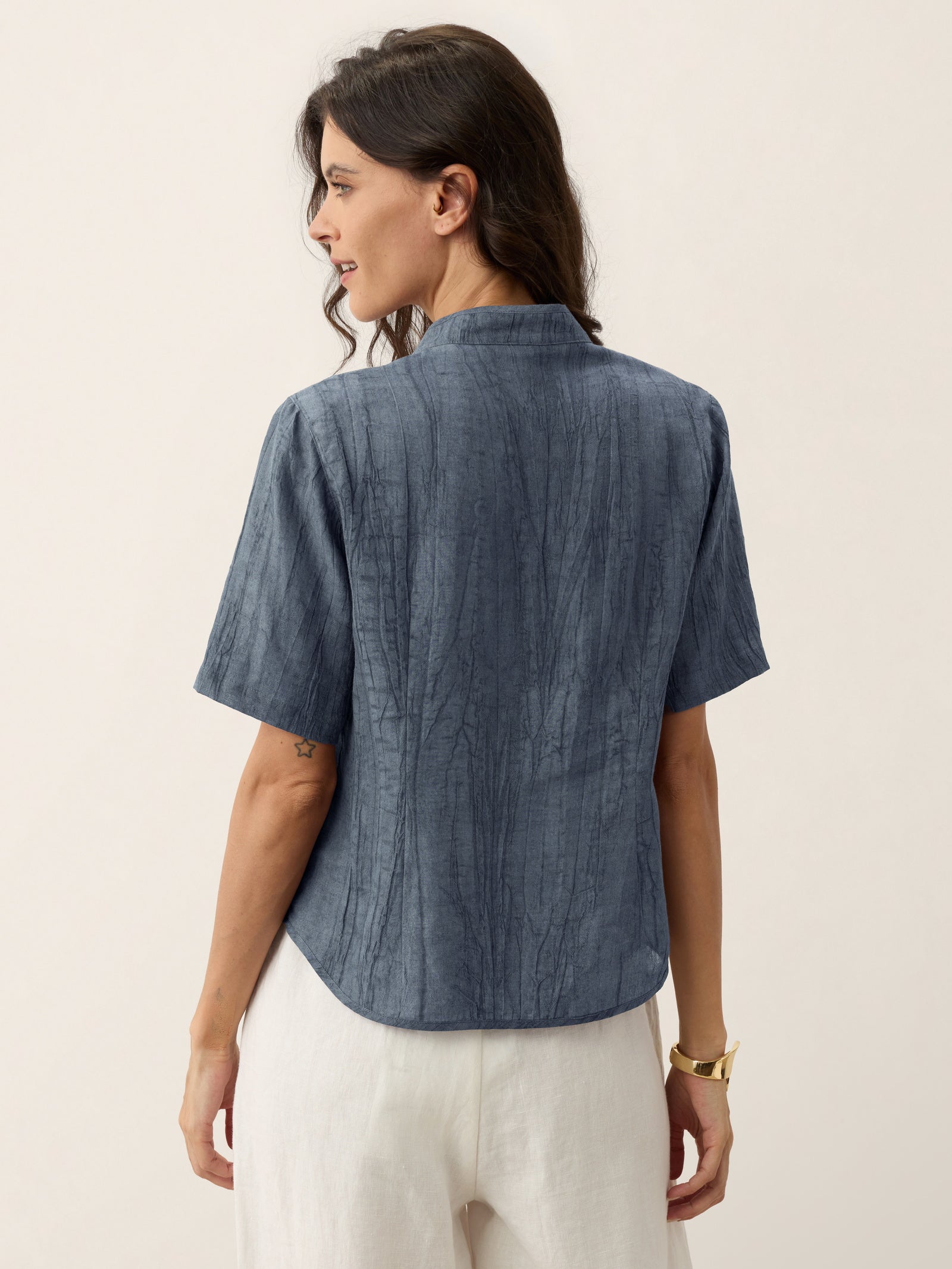 Lyocell Textured Stand Collar Shirt Jacket PHILIPPA DestGlow