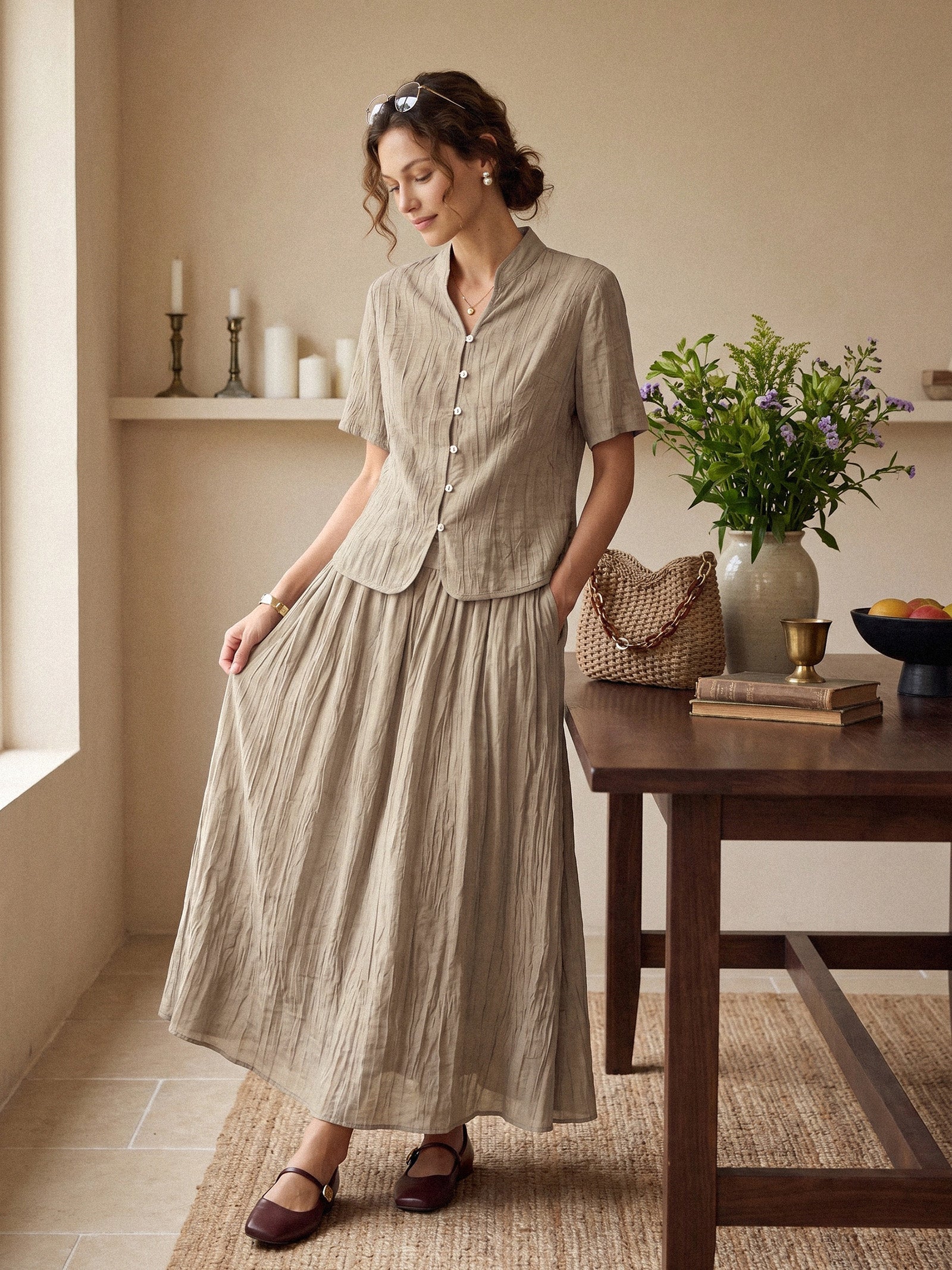 Lyocell Textured Stand Collar Shirt Jacket PHILIPPA DestGlow