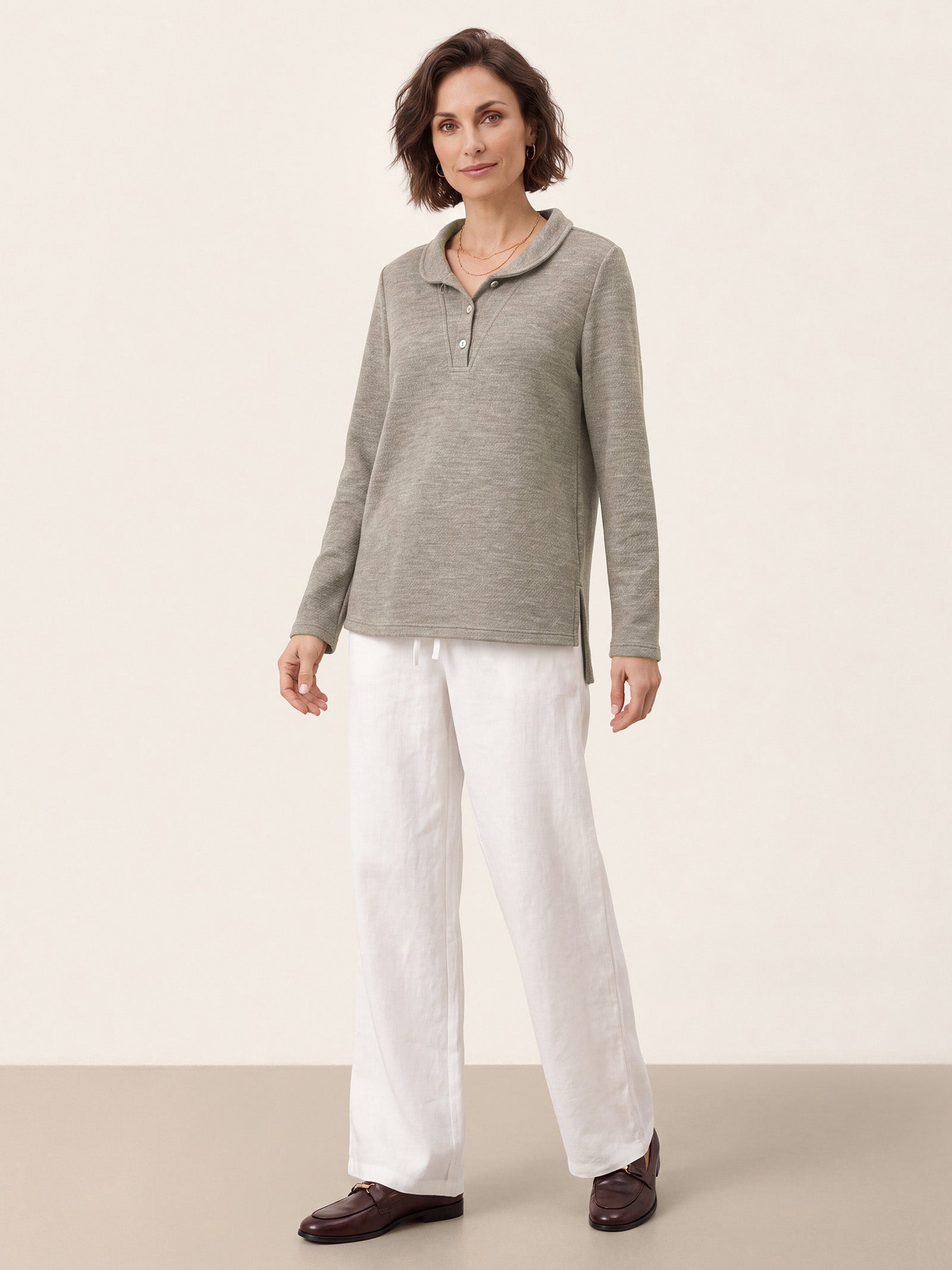 Lyocell Wool Peter Pan Collar Shell Button Knit Top ELIANE DestGlow