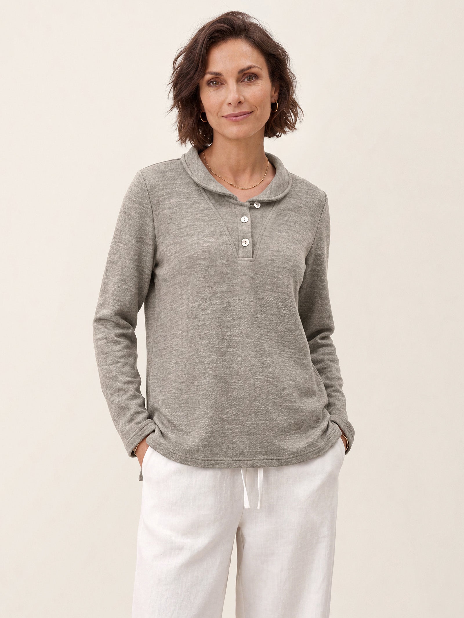 Lyocell Wool Peter Pan Collar Shell Button Knit Top ELIANE DestGlow