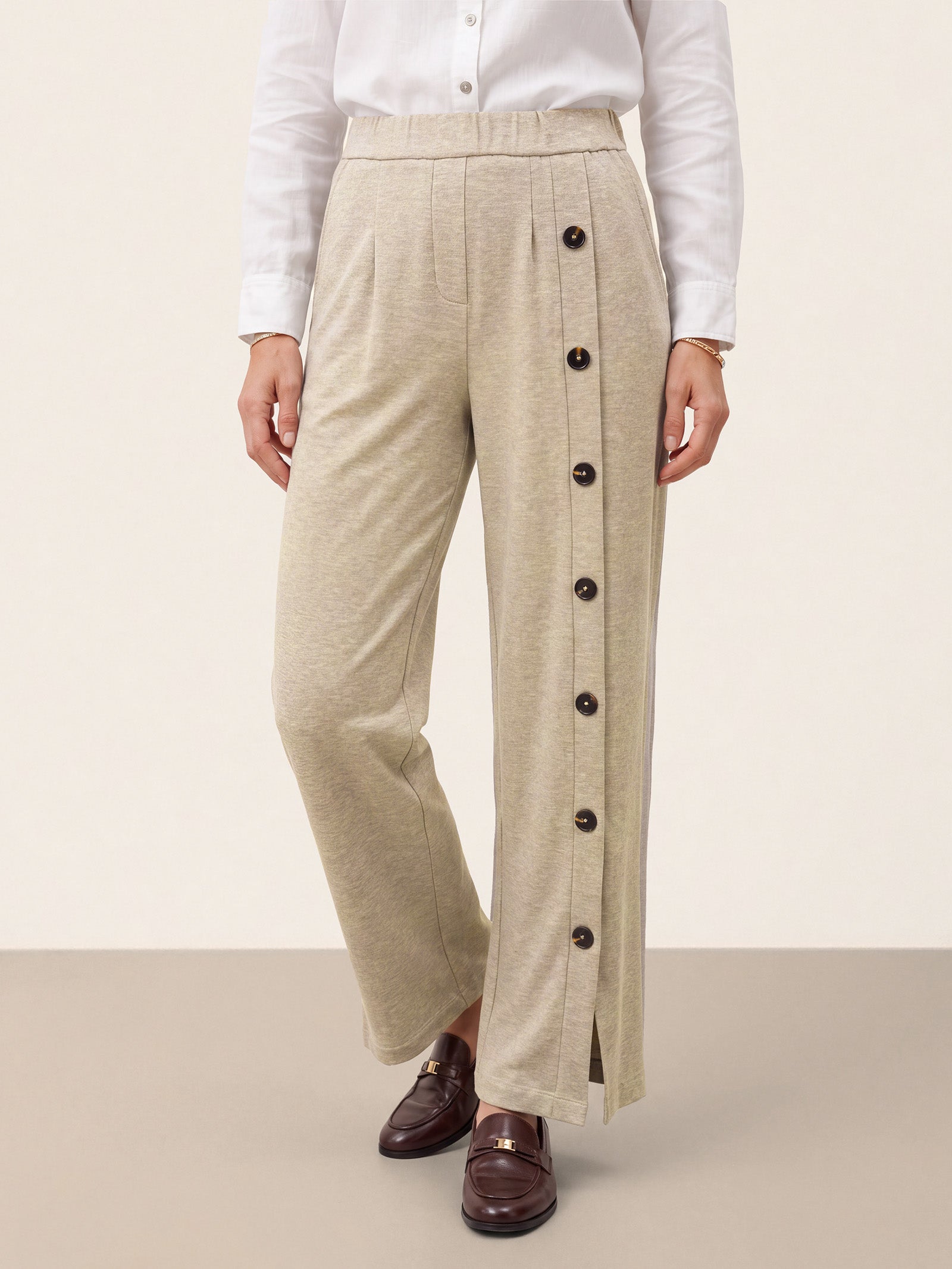 Lyocell Wool Side Button Wide Leg Knit Pants MAREN DestGlow