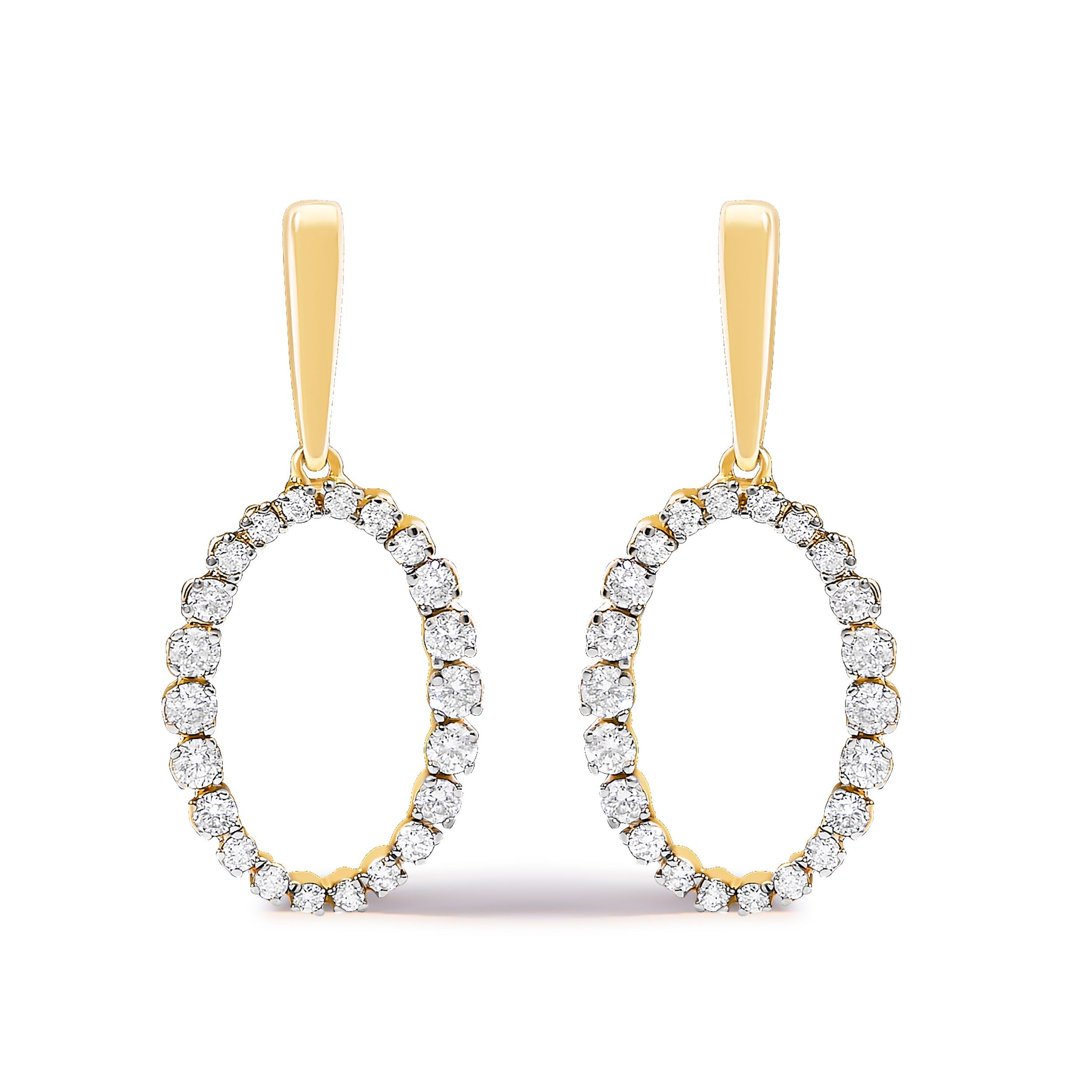 14K Yellow Gold Graduating 1/2 Cttw Diamond Oval Dangle Earrings DestGlow