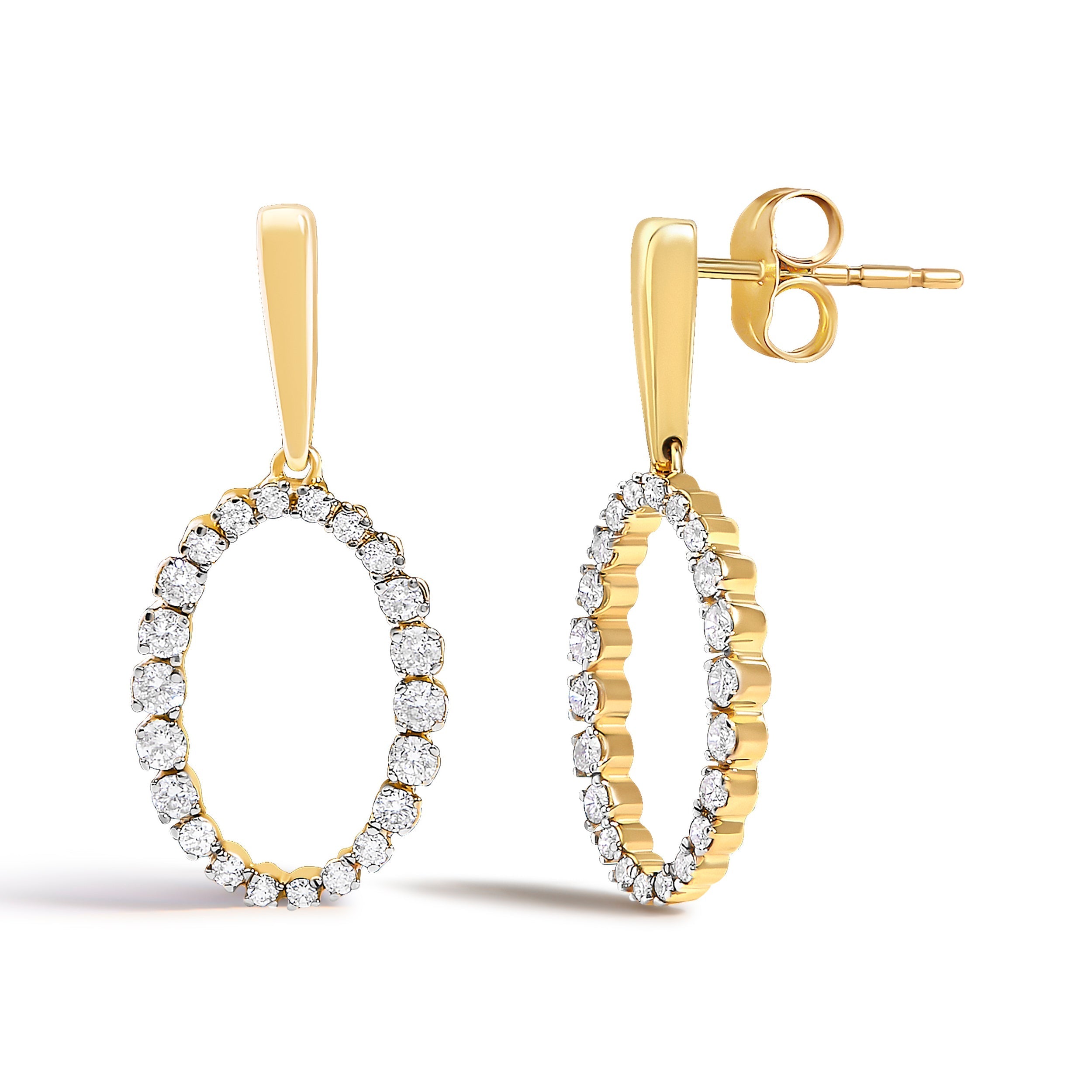 14K Yellow Gold Graduating 1/2 Cttw Diamond Oval Dangle Earrings DestGlow