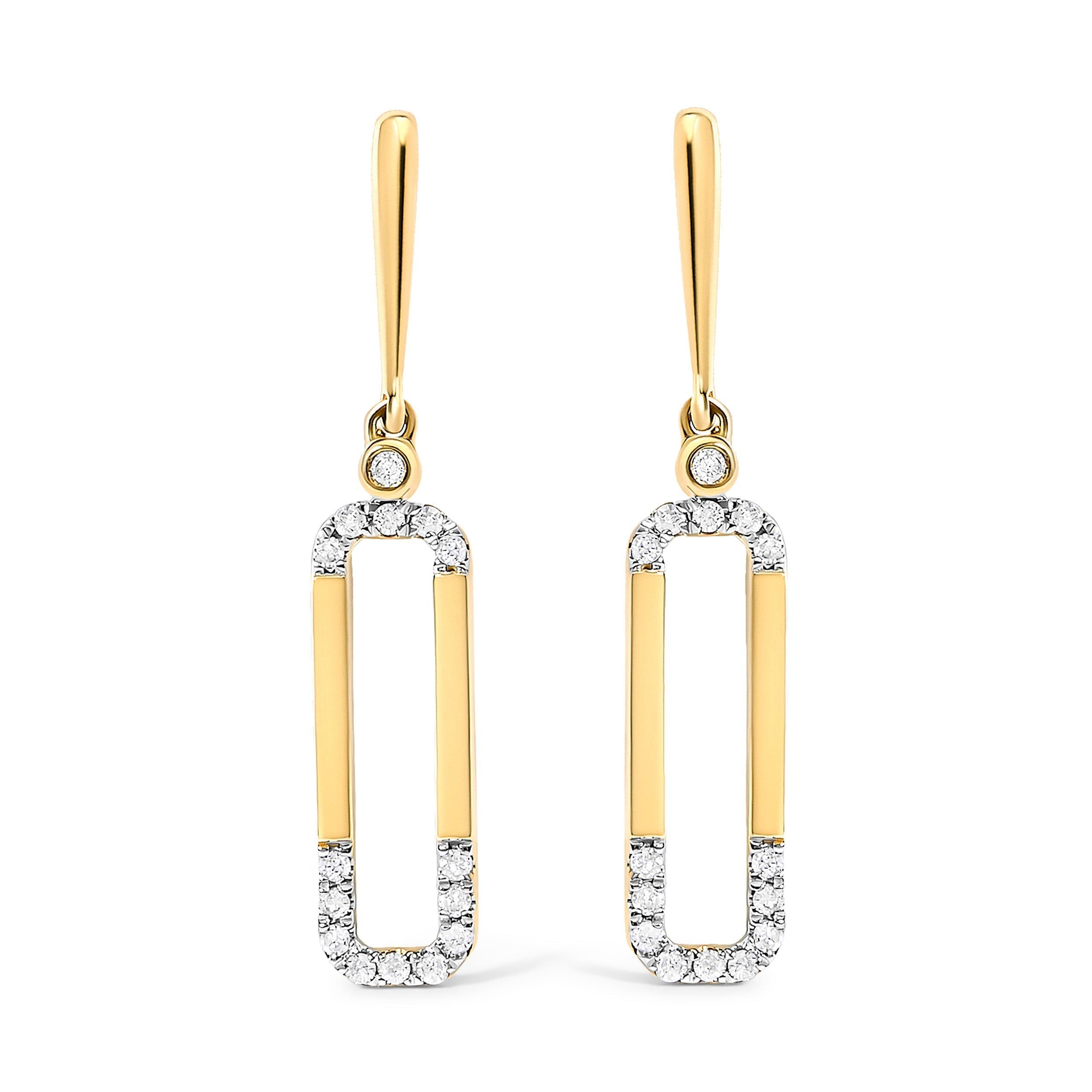 14K Yellow Gold 1/5 Cttw Diamond Paper Clip Dangle Earrings DestGlow