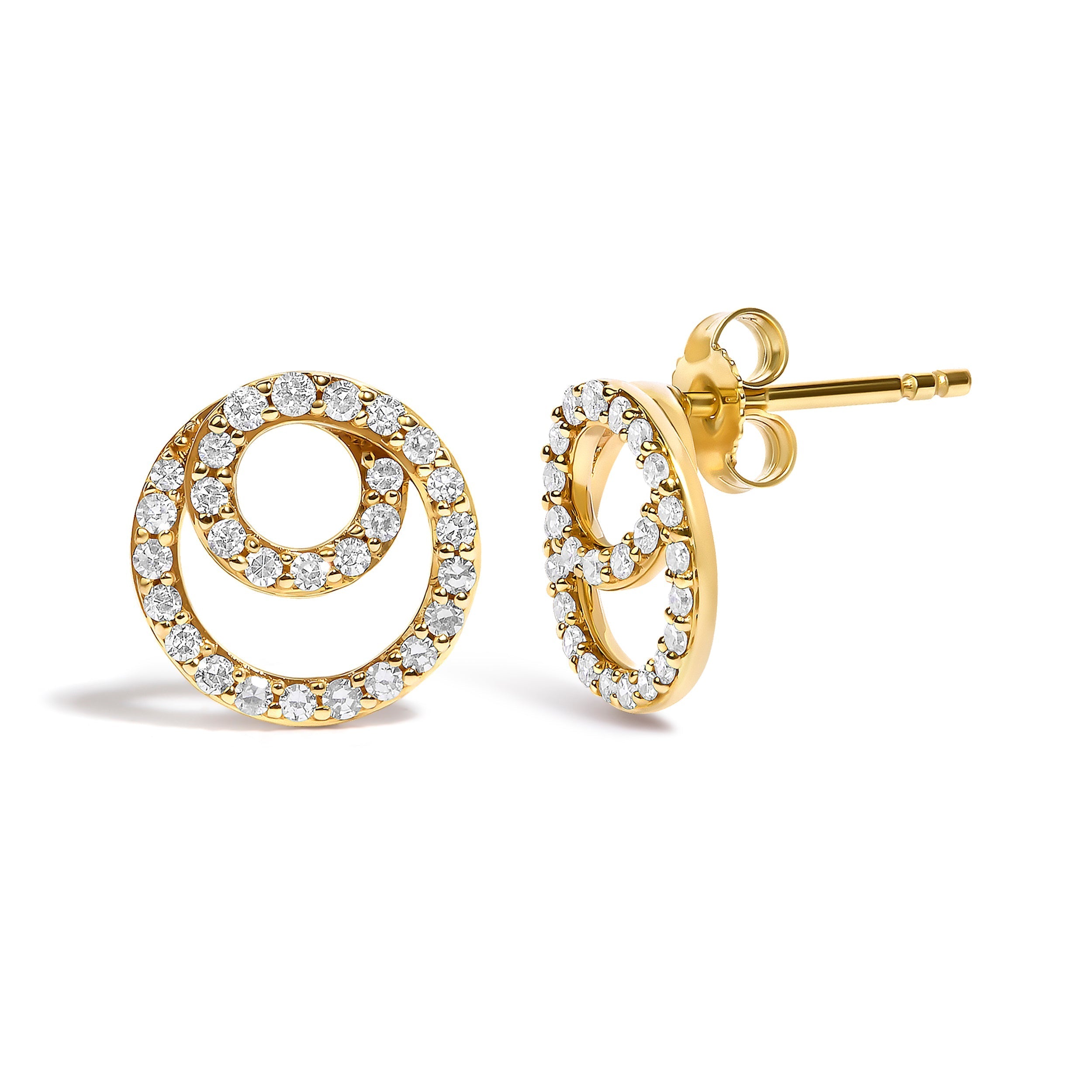 14K Yellow Gold 3/8 Cttw Diamond Double Circle Stud Earrings DestGlow