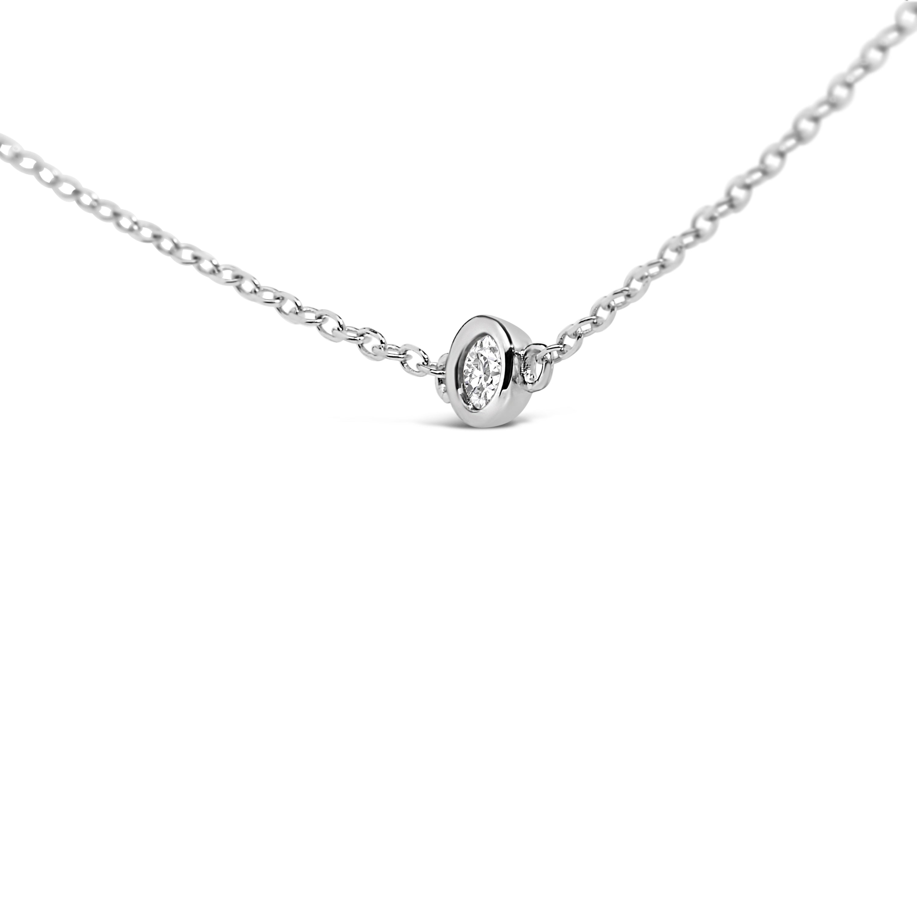 14K White Gold 1/2 Cttw Bezel Set Diamond Station Necklace DestGlow