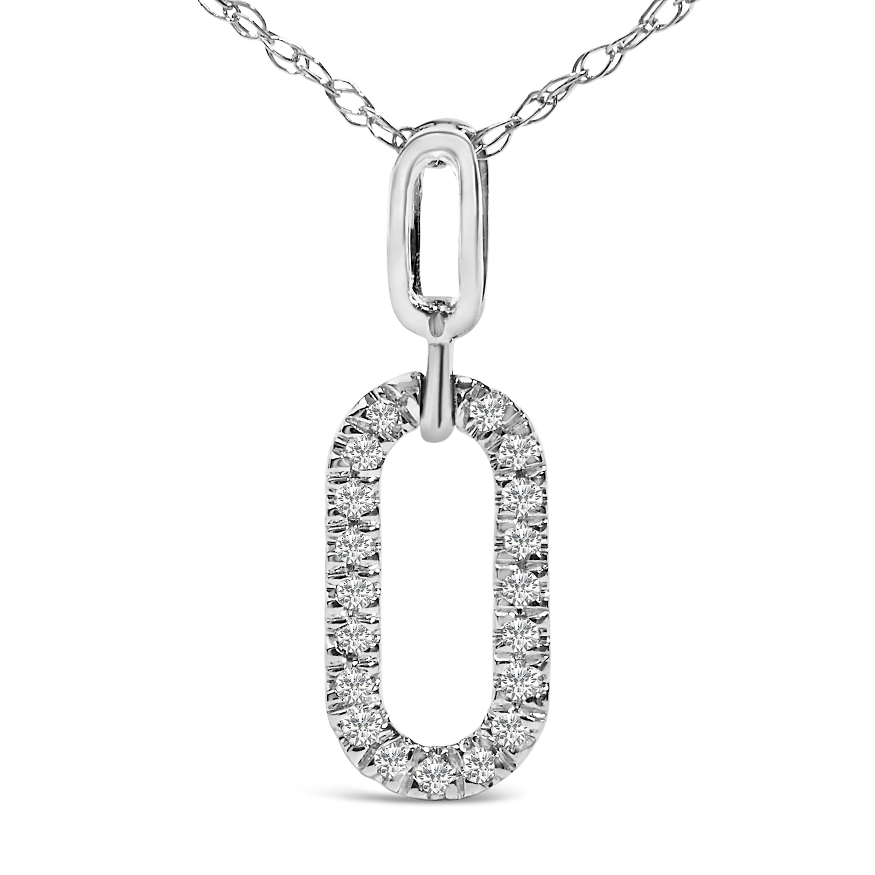 14K White Gold Diamond Accent Paperclip Pendant Necklace DestGlow
