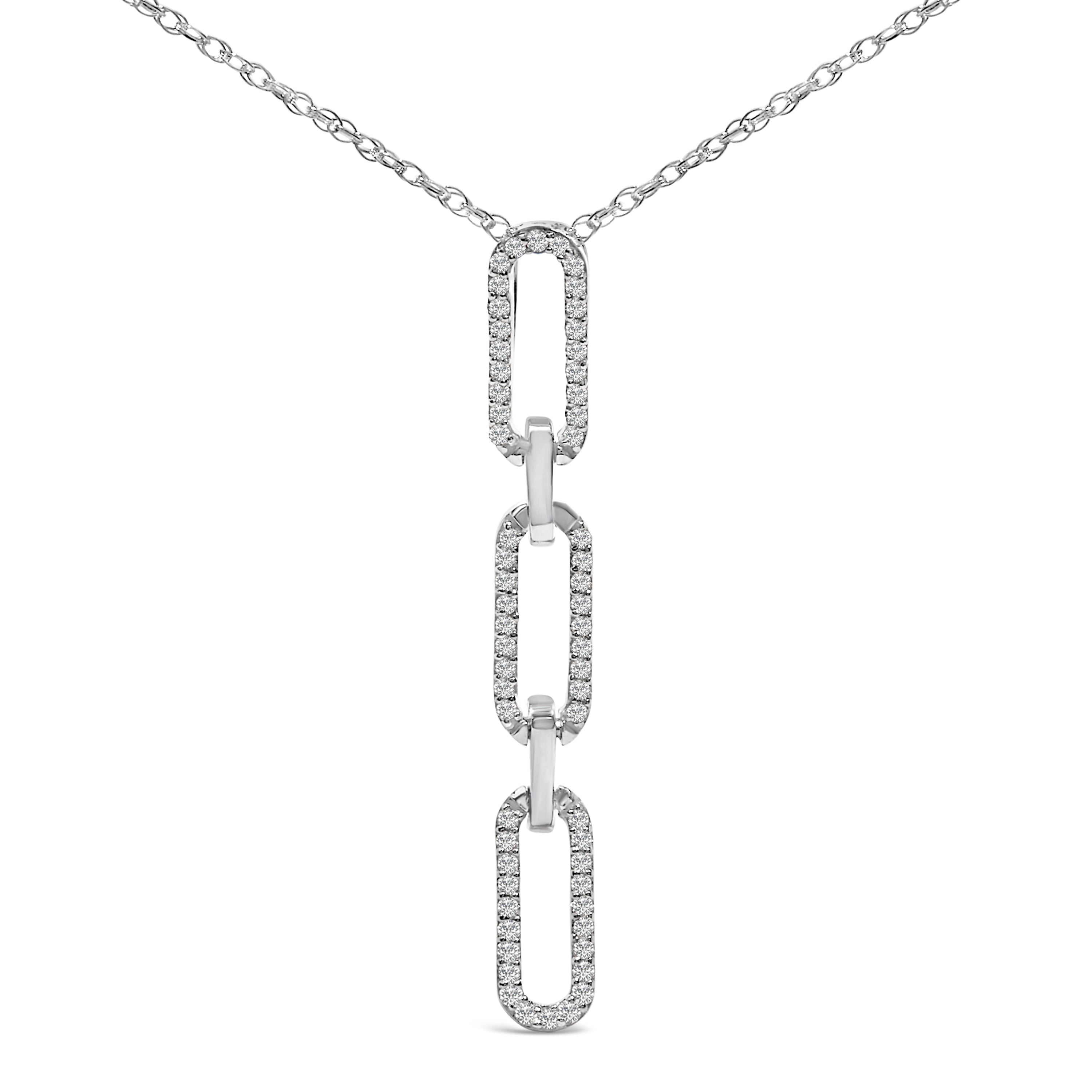 14K White Gold 1/10 Cttw Diamond Triple Paper Clip Pendant Necklace DestGlow