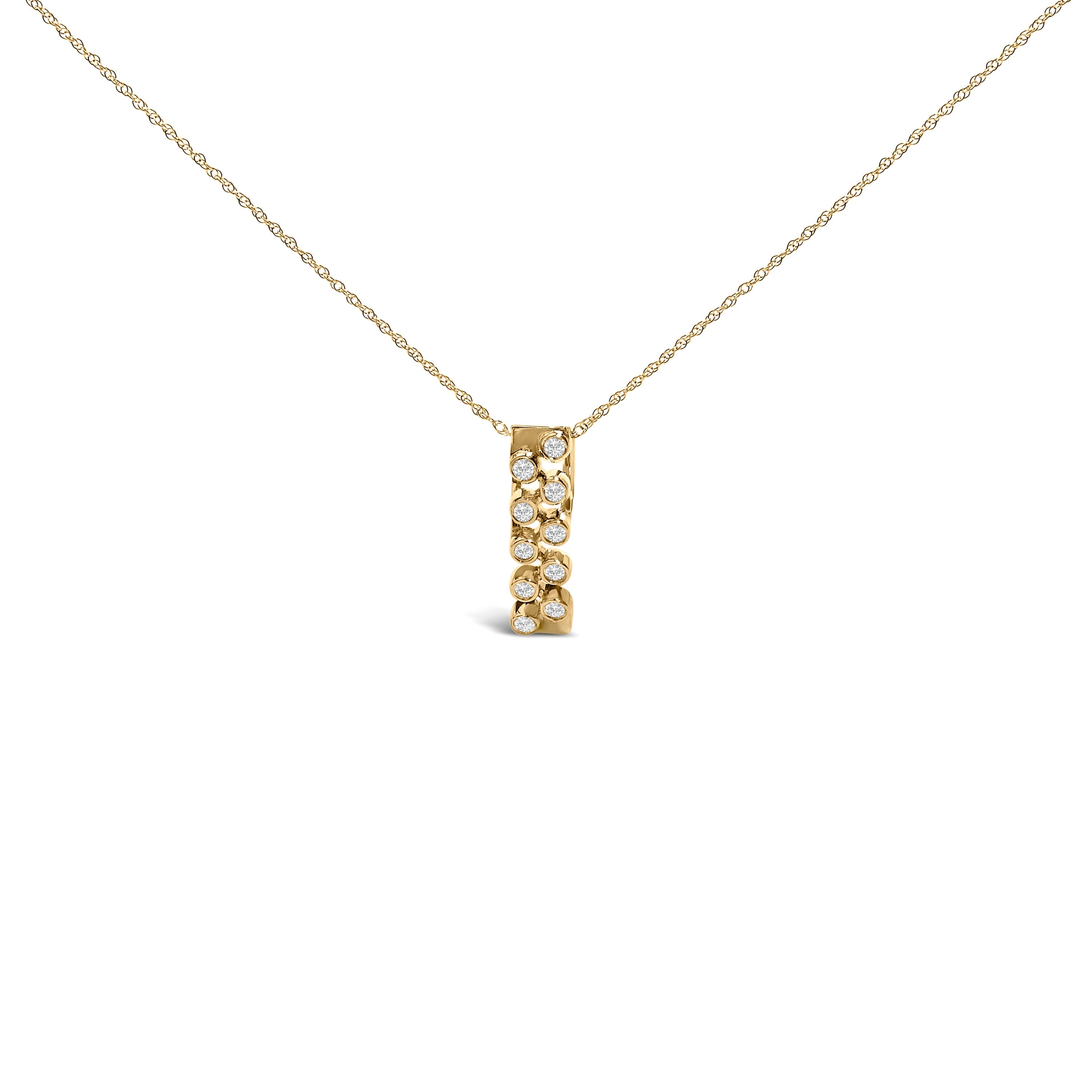14K Yellow Gold Bezel Set 1/7 Cttw Diamond Vertical Bar Pendant Necklace DestGlow